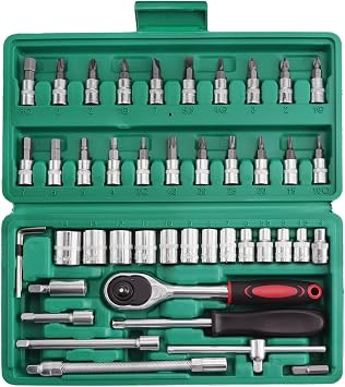 46PCS Socket Wrench Set, Ratchet Socket Set, Metric Drive Socket Wrench Ratchet Tools Kit, Screwdriver Bits Auto Vehicle Repair Tool 1/4 Inch