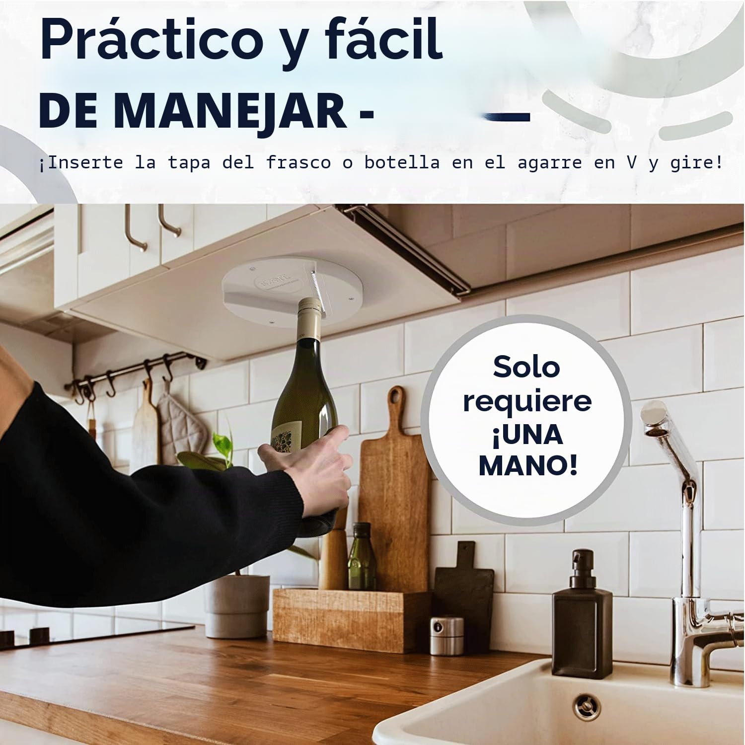 EZ Off Jar Opener Para todos los tamaños de frasco, blanco, 1 unidad.