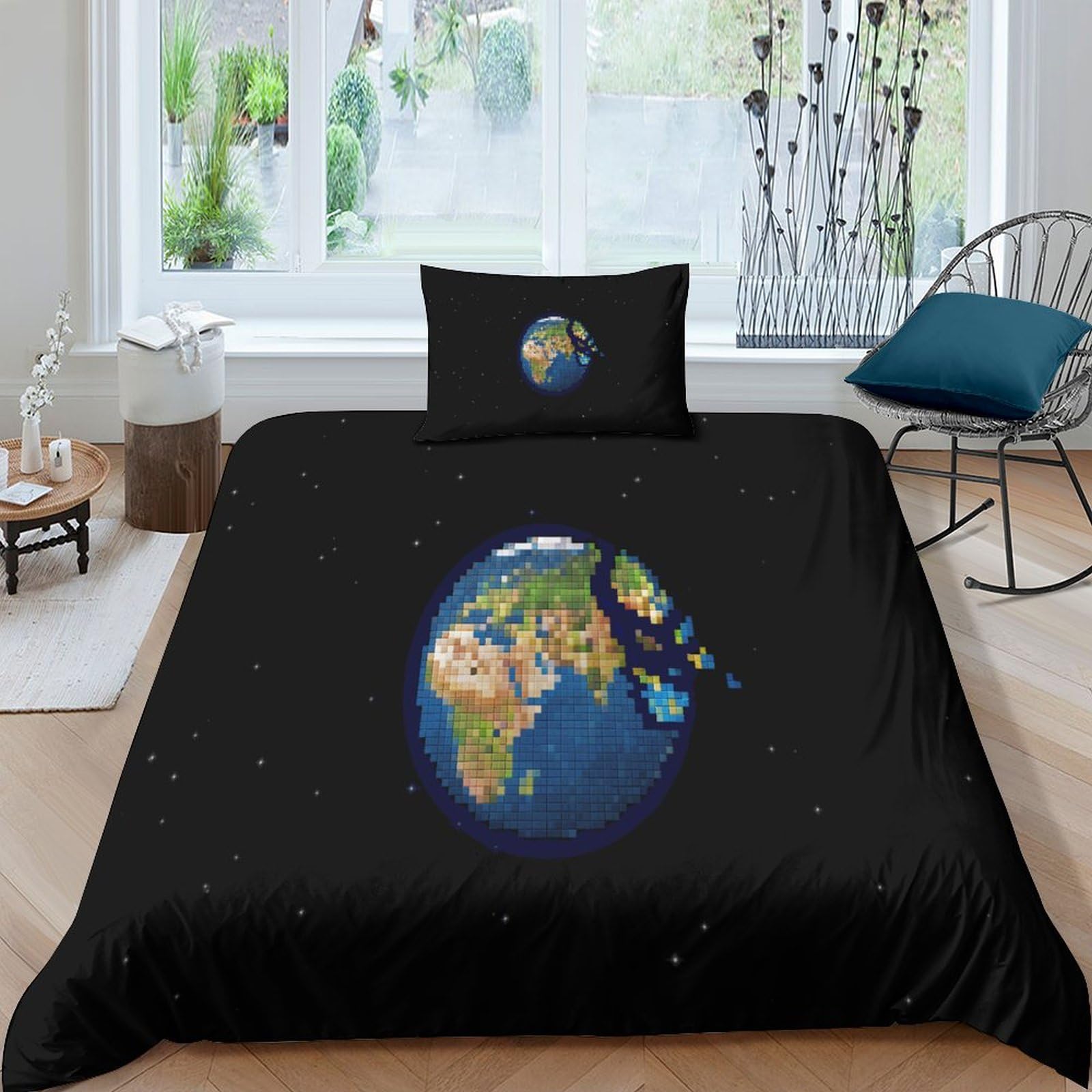 Housse de couette pixel 3D lit simple 135x200 parure de lit microfibre gamer avec taies d'oreiller
