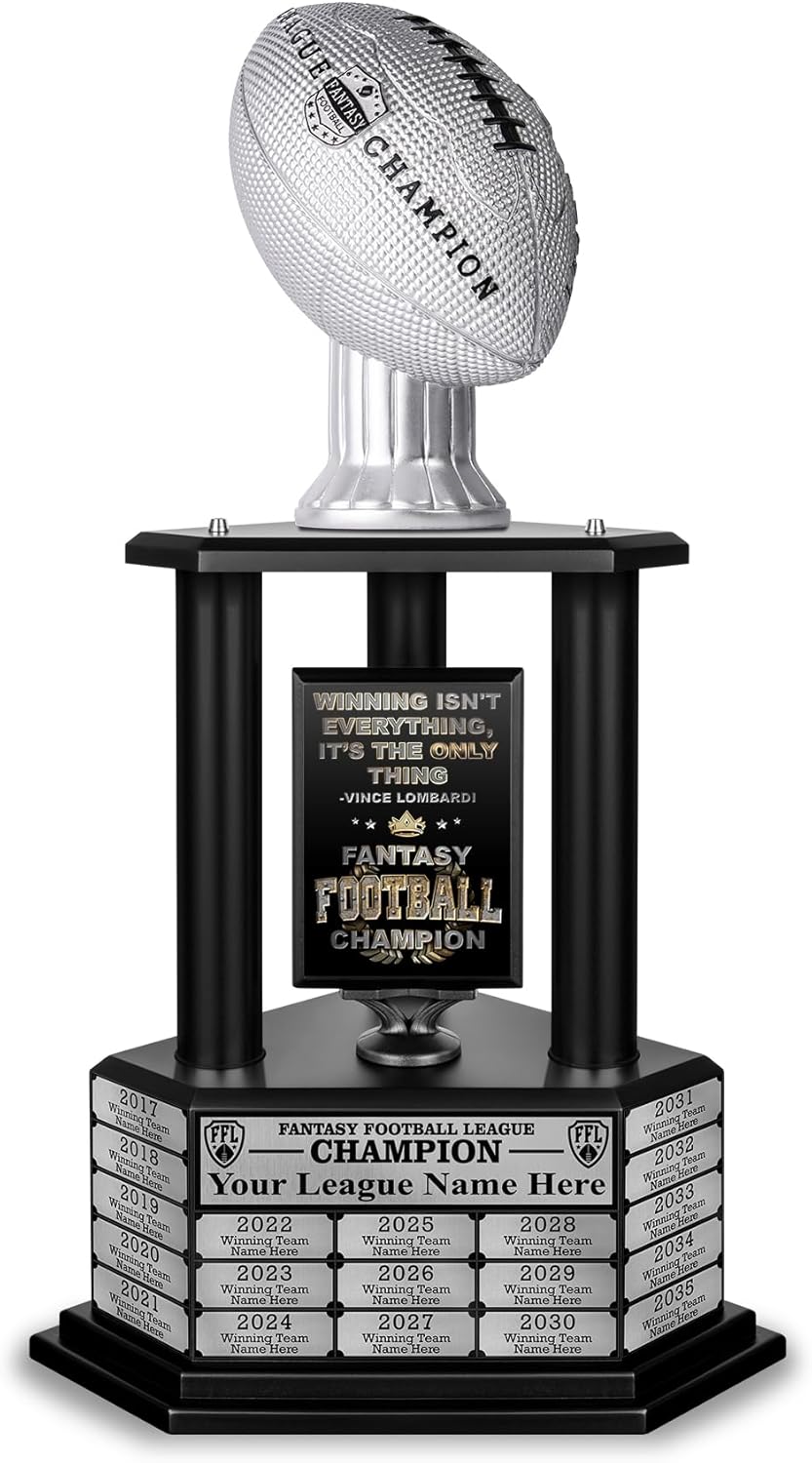TrophySmack Perpetual Fantasy Football Trophy - Champion Plaque (Black Silver)