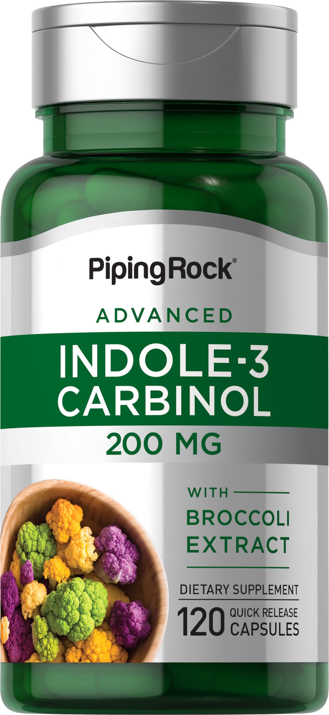 Piping Rock Indole 3 Carbinol | 200mg | 120 Capsules | I3C with Broccoli Extract | Non-GMO, Gluten Free Supplement