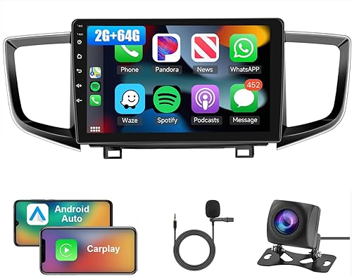 Estéreo de coche Android 2G+64G para Honda Pilot 2016 2017 2018 2019 con Carplay inalámbrico WiFi navegación GPS FMRDS Radio coche reproductor de