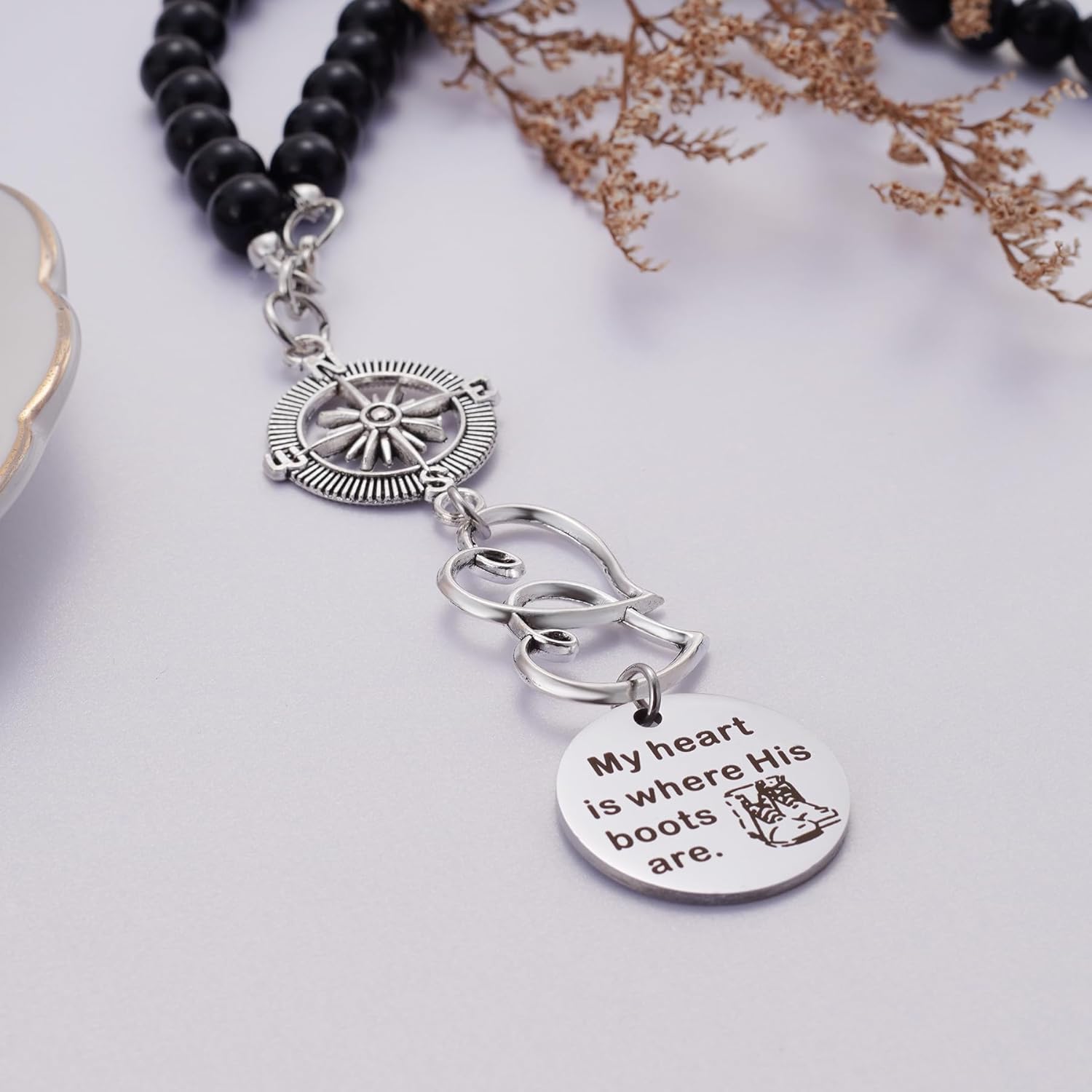 My Heart is Where His Boots are Car Charm, Military Wife Gift, Soldier Boots Rear View Mirror Charm, Soldier Wife Gift, Soldier Mom Gift, Deployment Gift, Soldier Girlfriend Gift - Image 3