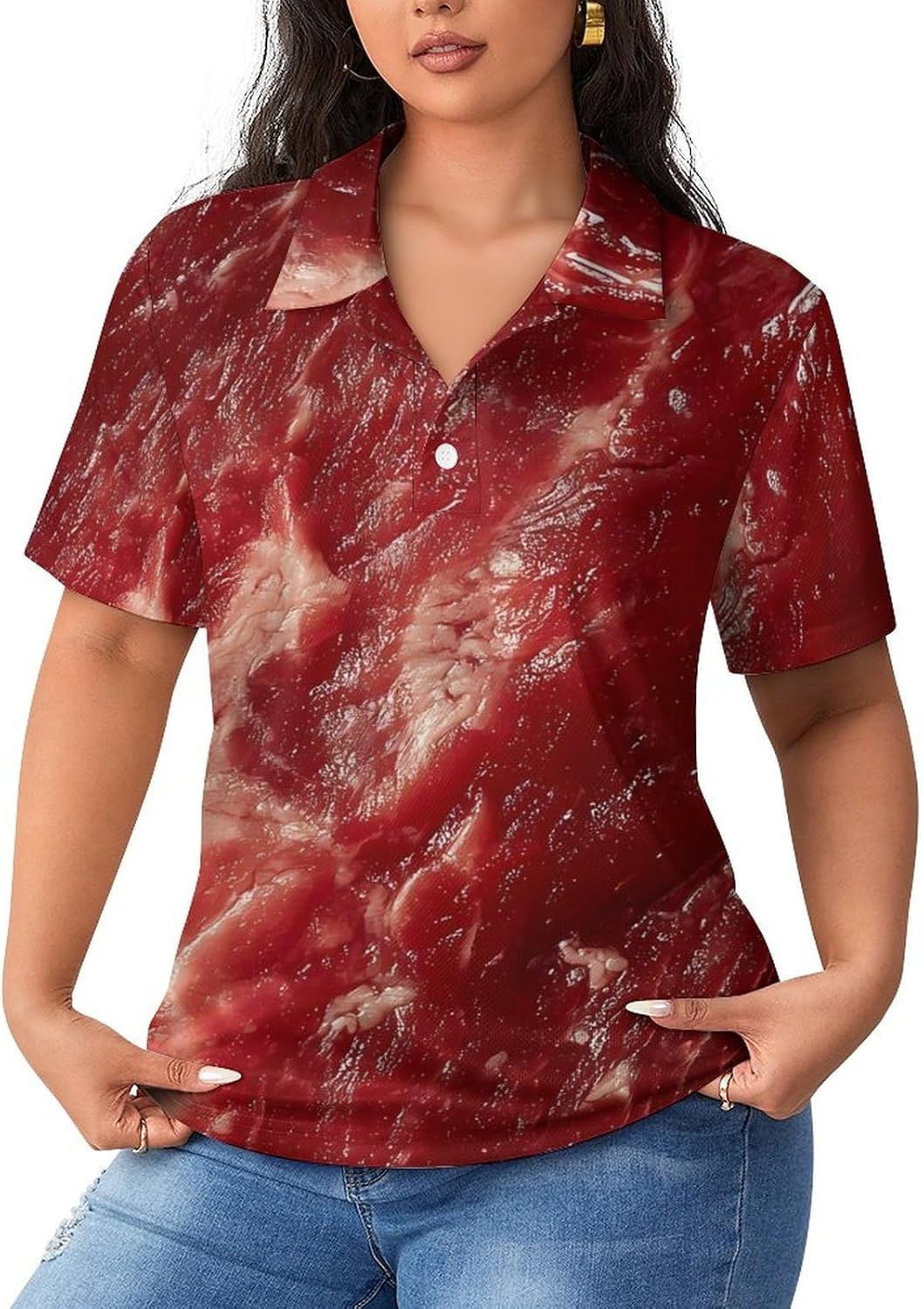 Meat Beef Women's Golf Polo Shirts Short Sleeve Quick Dry Tennis Tops Casual Work Blouses