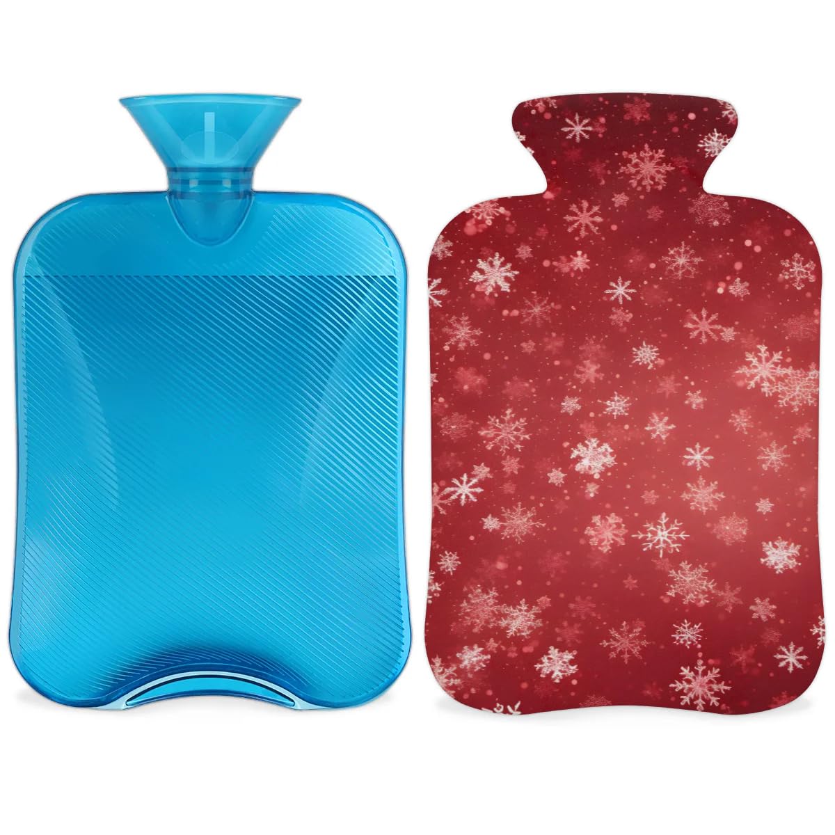 Hot Water Bottle with Soft Cover,2L Abstract Snowflakes Christmas Hot Water Bag for Hot and Cold Compress, Hand Feet Warmer, Rubber Hot or Cold Water Bottle Halloween Christmas Decorations