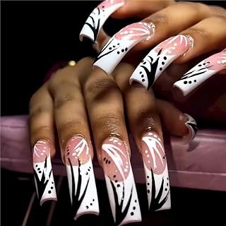 Curved Press on Nails Long Fake Nails White Artificial Nail Extra Long Stick on Nail for Women 20pcs