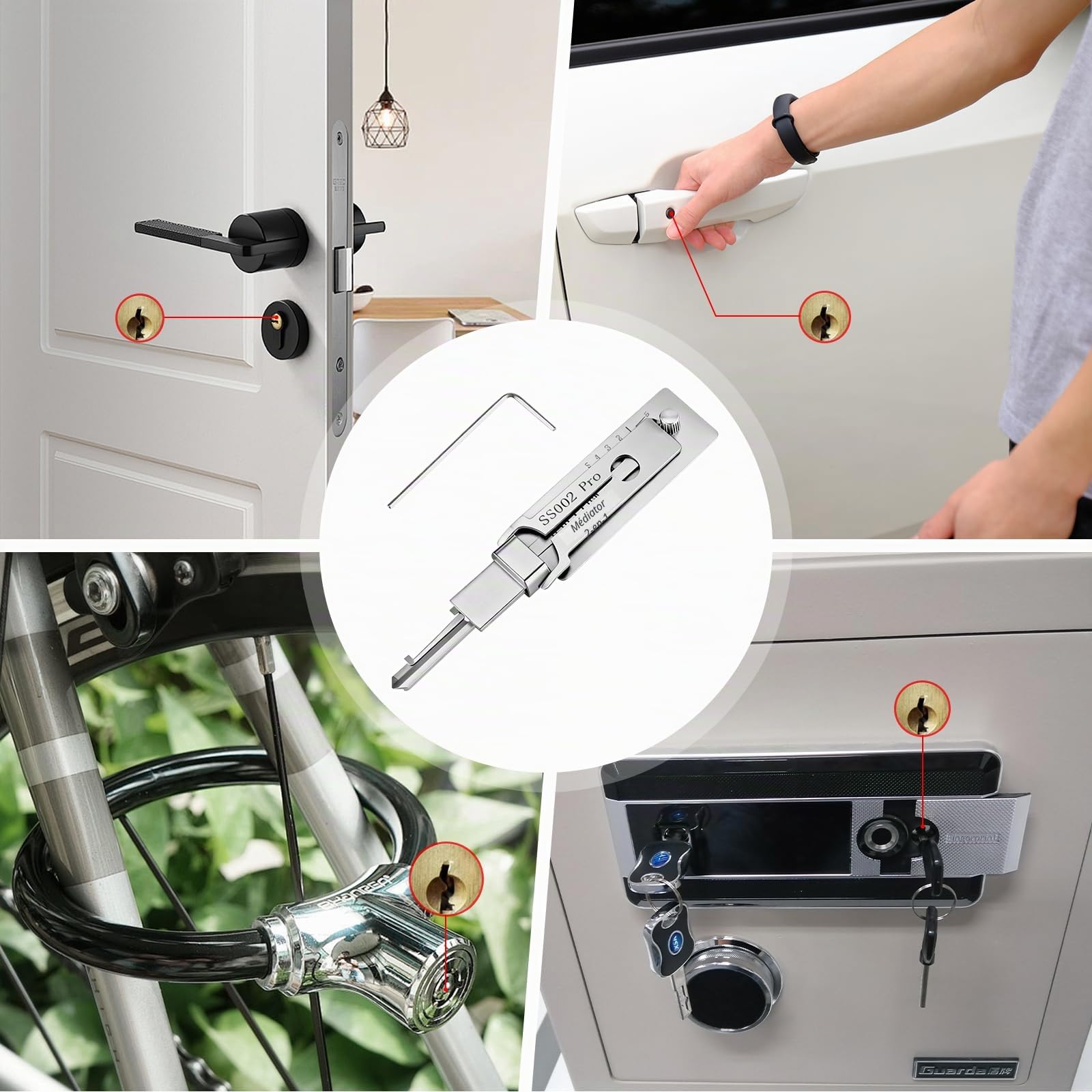 SS002 Pro Kit de crochetage 2 en 1 – Décodeur de clé et outil de crochetage en acier inoxydable pour serrures à rainure en S, compatible avec serrures de voiture et de maison, pour serruriers et