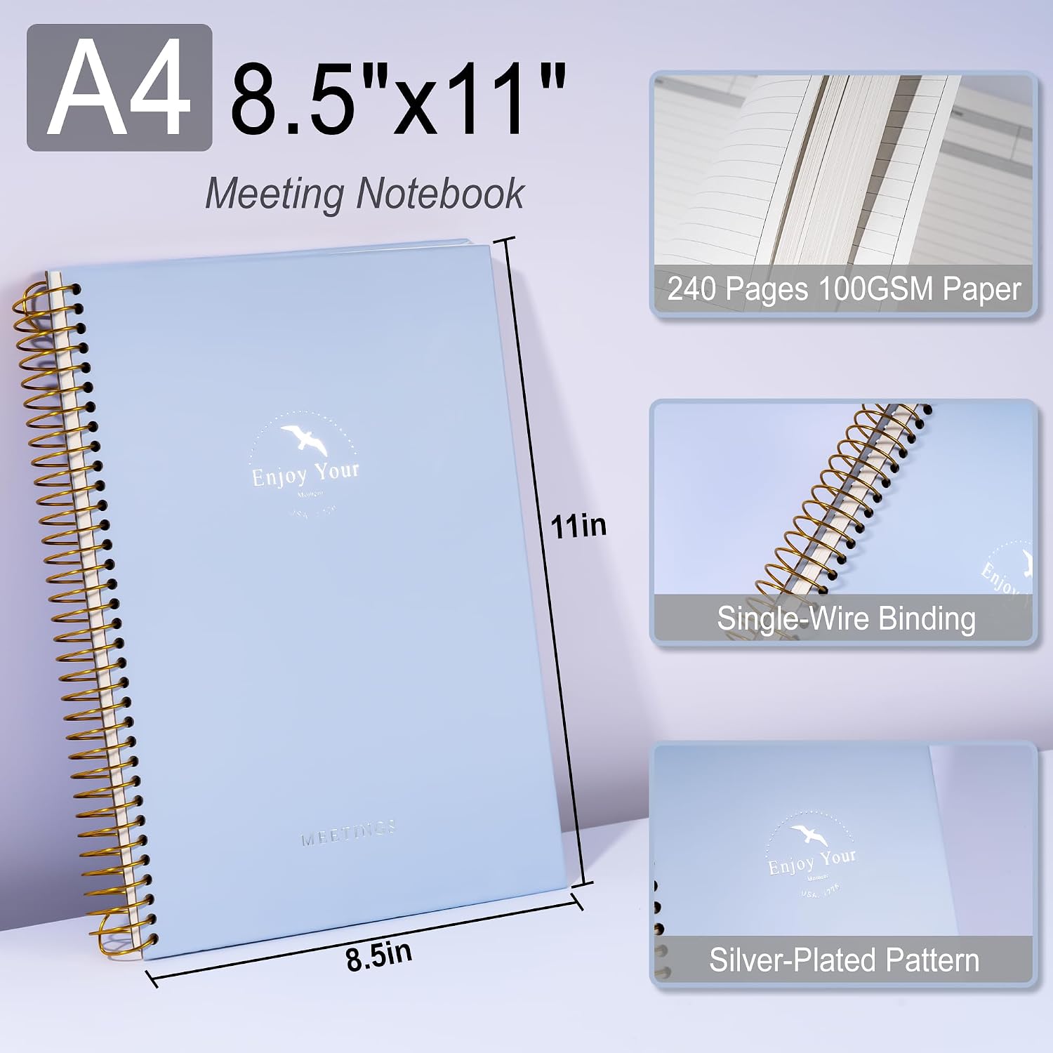 FLYING EAGLE Meeting Notebook, Spiral notebooks for Work,8.5x11 Blue image 4