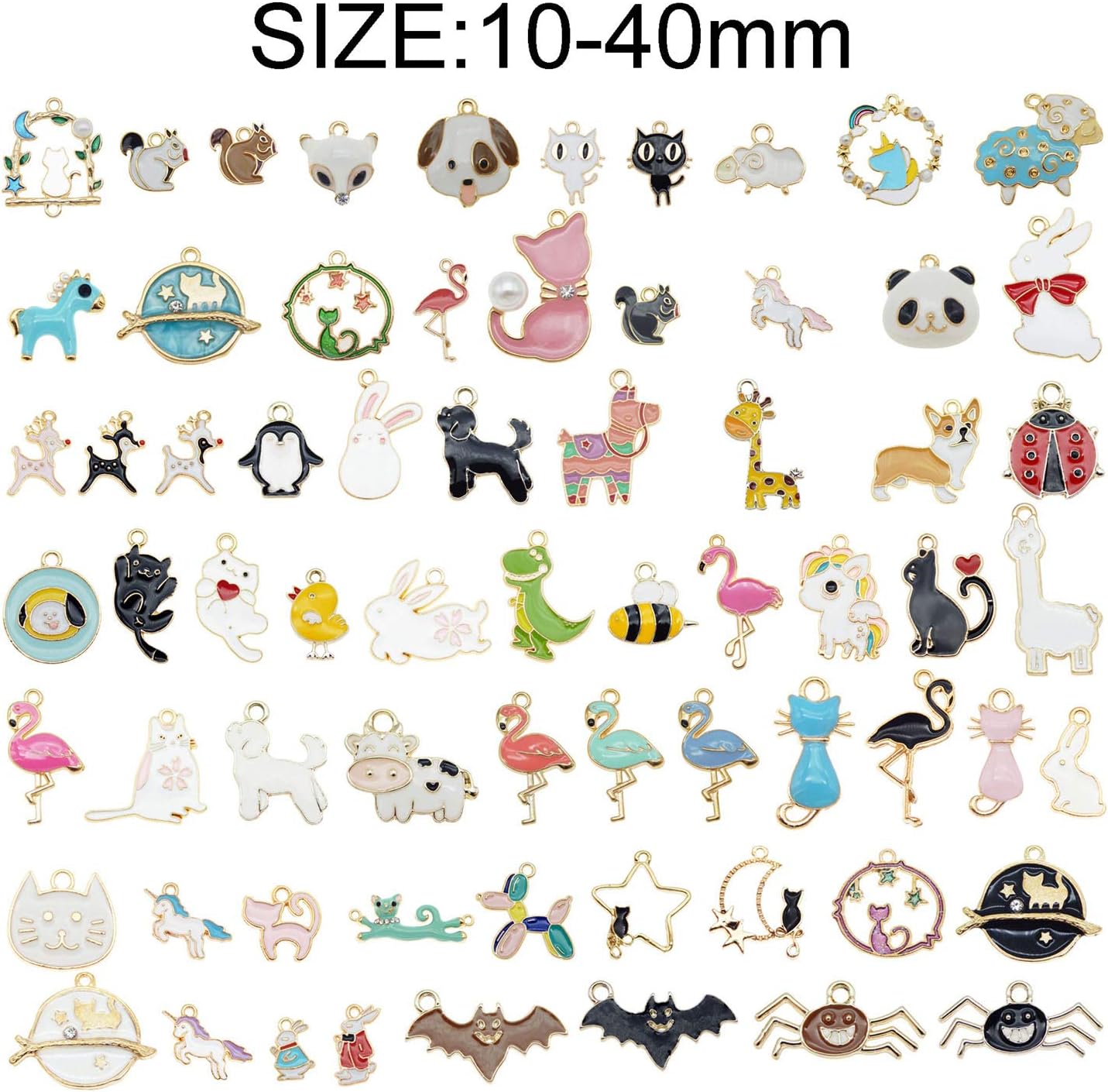 100pcs(50PAIRS) Assorted Animal Enamel Pendants Charms Dog Cat Bee Flamingo Giraffe Unicorn Enamel Charms for Bracelet Earring Necklace Making - Image 2