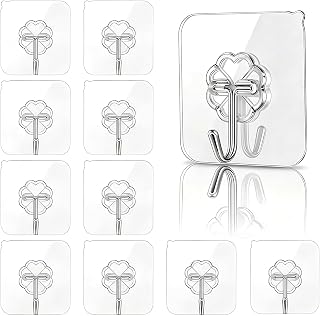 Charfia Selbstklebende Klebehaken, 10 Stück Transparent Haken Selbstklebend Wandhaken Selbstklebend Ohne Bohren für Küche Bad Wand & Decke Aufhänger