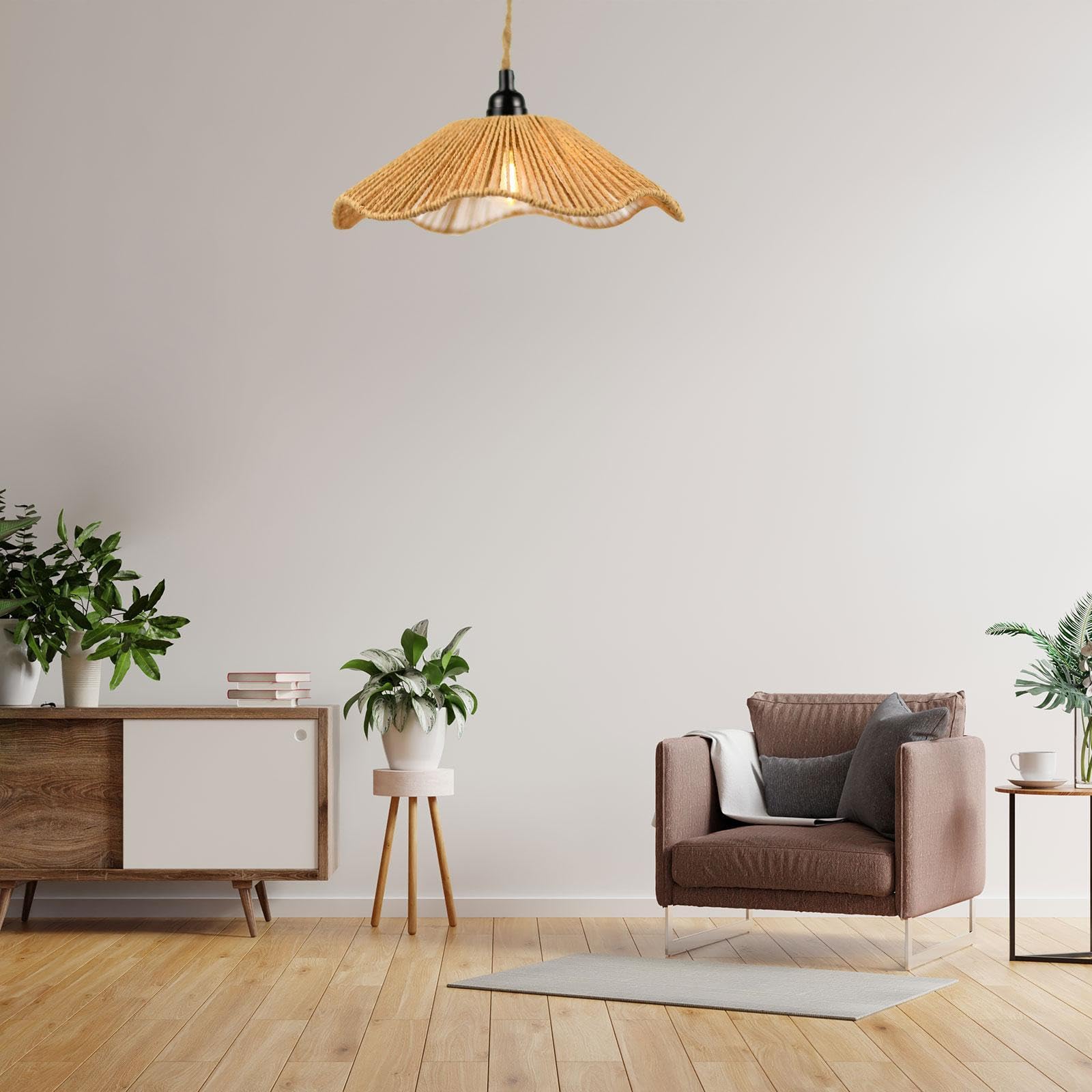 KESOTO Paralume in Corda Intrecciata, Copertura per Lanterna a Soffitto, Paralume per Lampada a Sospensione per Copertura della Lampada a Sospensione, Giallo