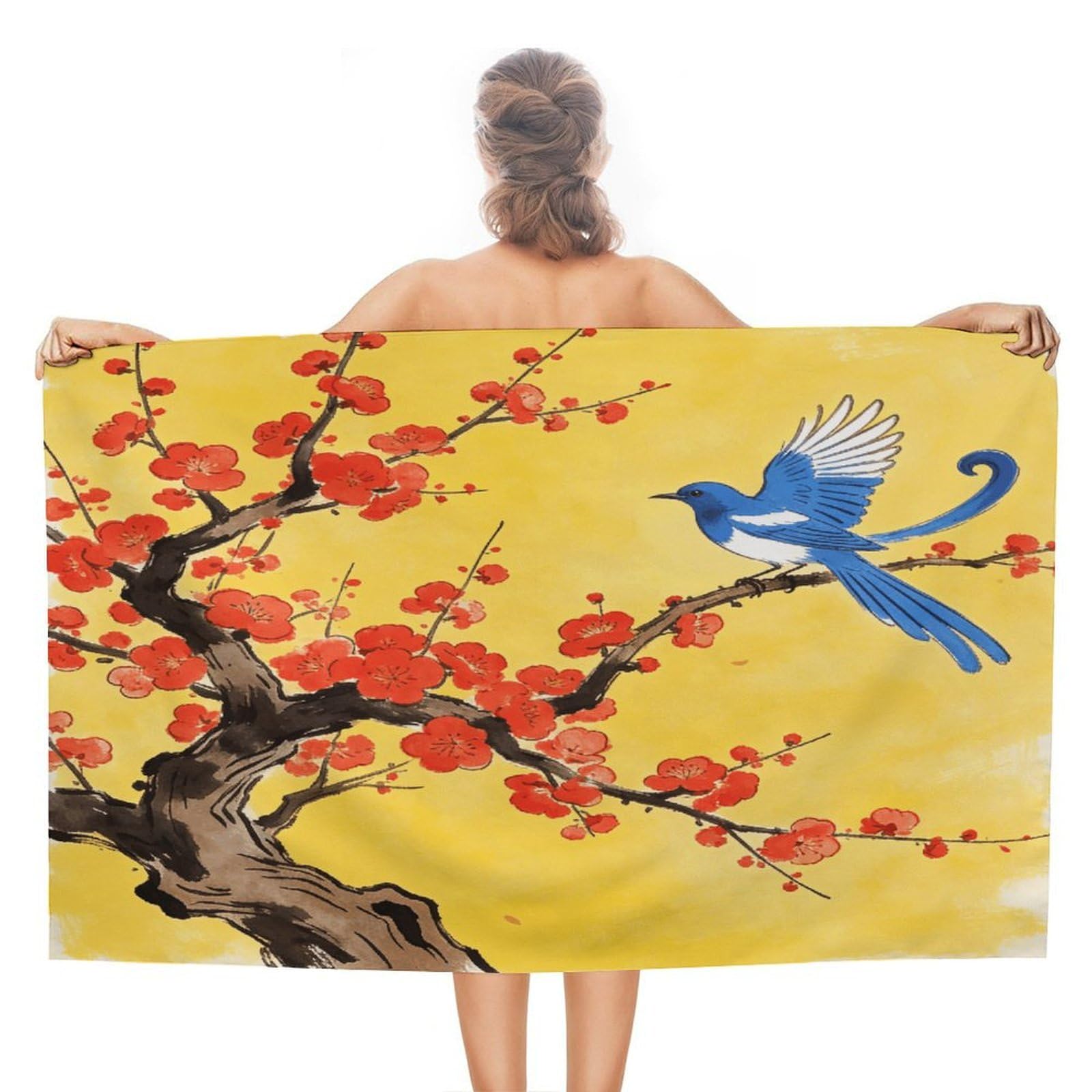 VstaDank Joy is on The Tip of The Plum Blossom Bath Towel Stylish Double-Faced Pile Travel Towel Soft Absorbent Beach Towel for Pool Swim Sports Camping Adults Gift 51X31 Inch