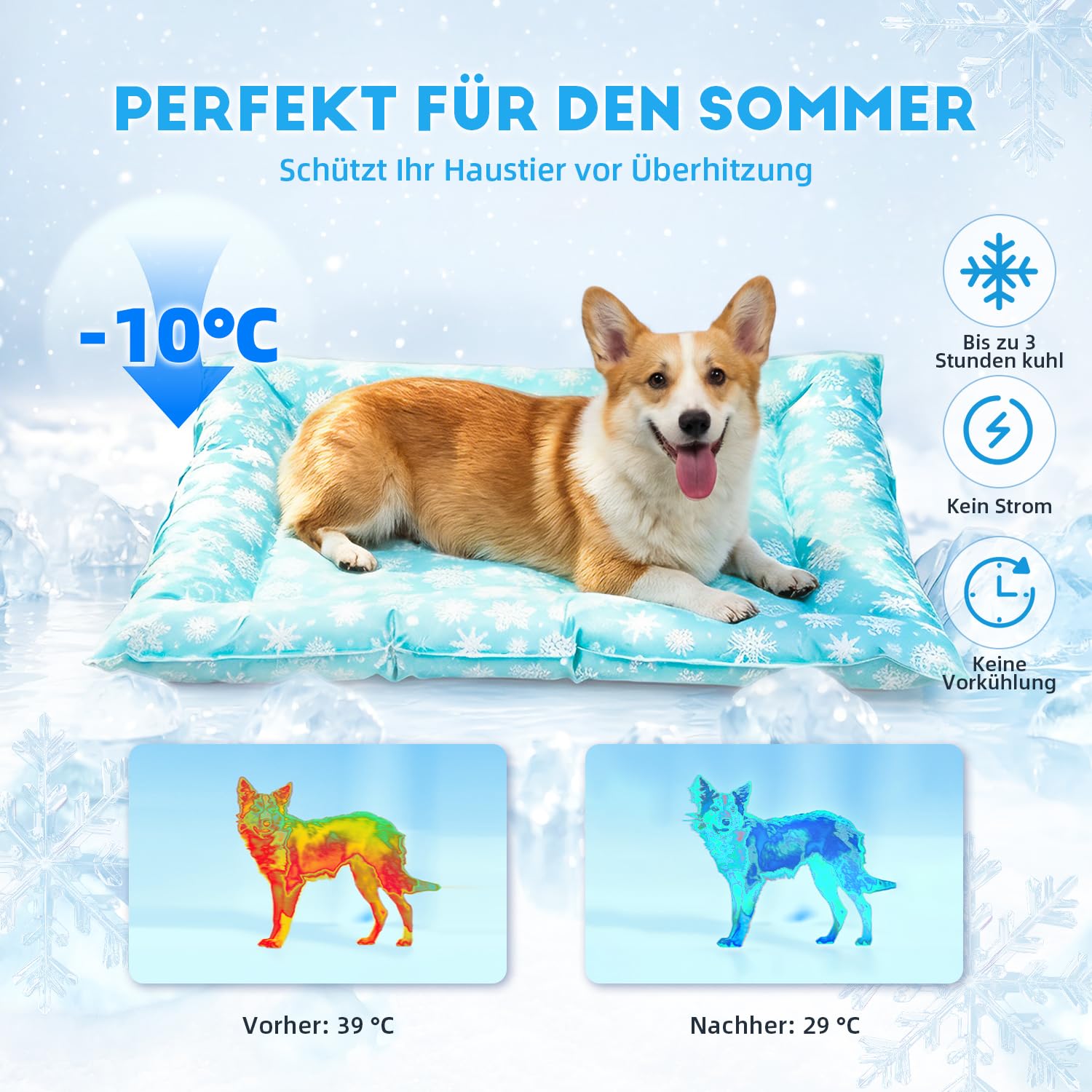 Pawtasy Kühlmatte Hund Kühldecke Hunde Katzen mit Ungiftiges Gel Hundekühlmatte Selbstkühlend Kratzfest Kühlkissen Kühlende Hundematte für Klein Mittelgroße Haustiere M 76 x 66 cm