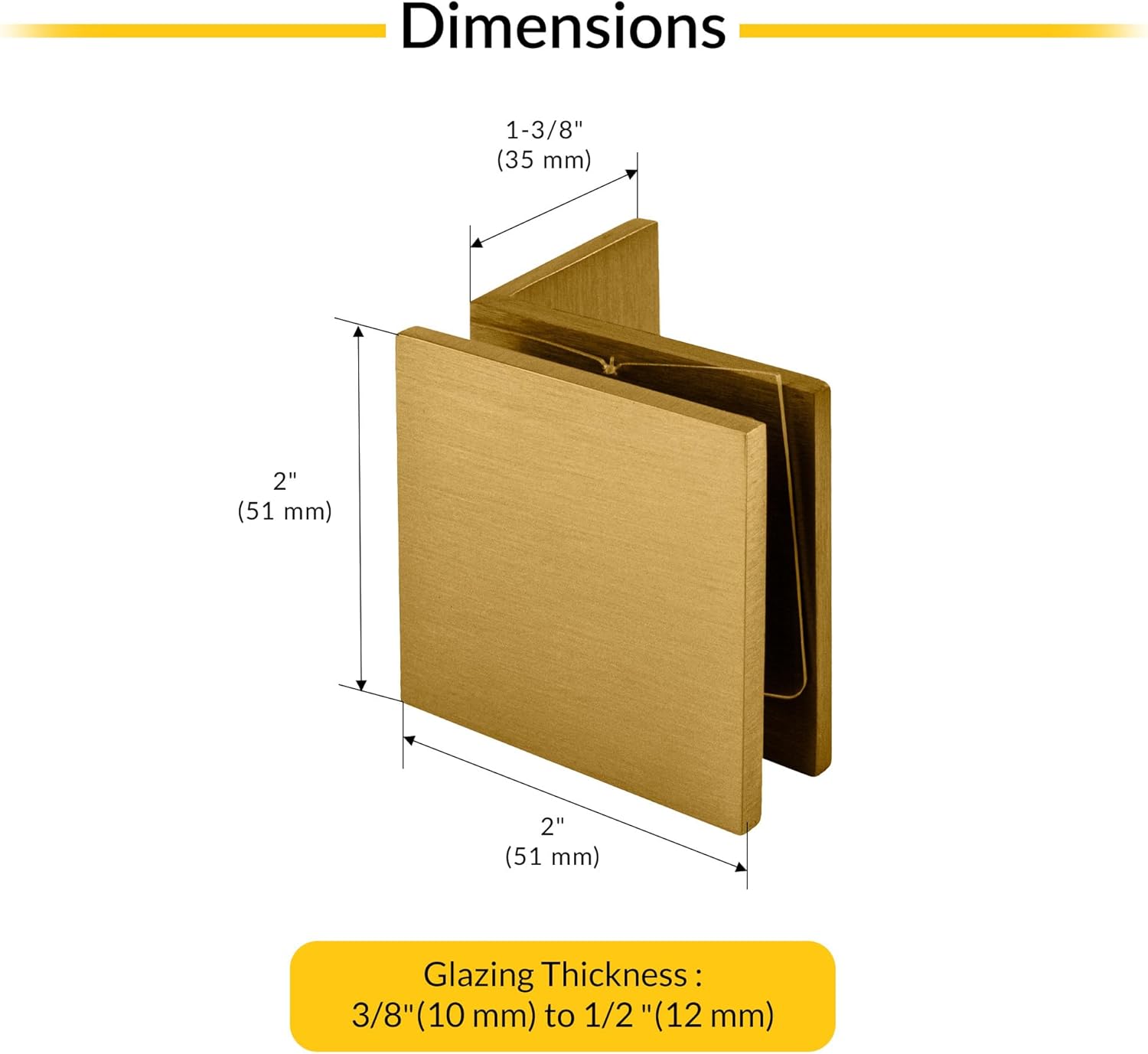 Brixwell SFPC037SB Satin Brass Fixed Panel Square Clamp with Small Leg
