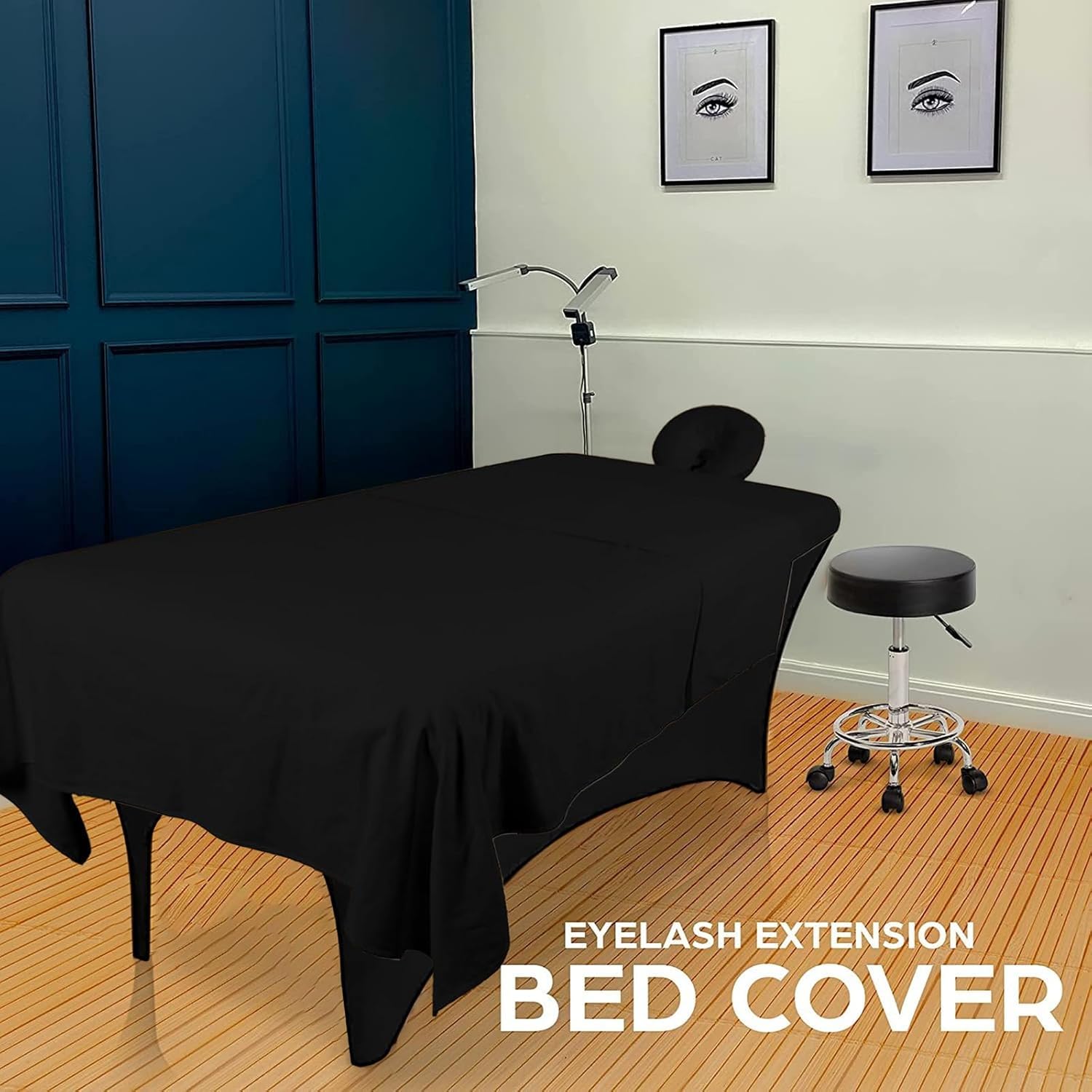 Parure de lit 6 pièces en microfibre de qualité supérieure pour tables de massage, avec drap, drap-housse et drap-housse pour table de massage, pour salon de beauté, spa (noir)