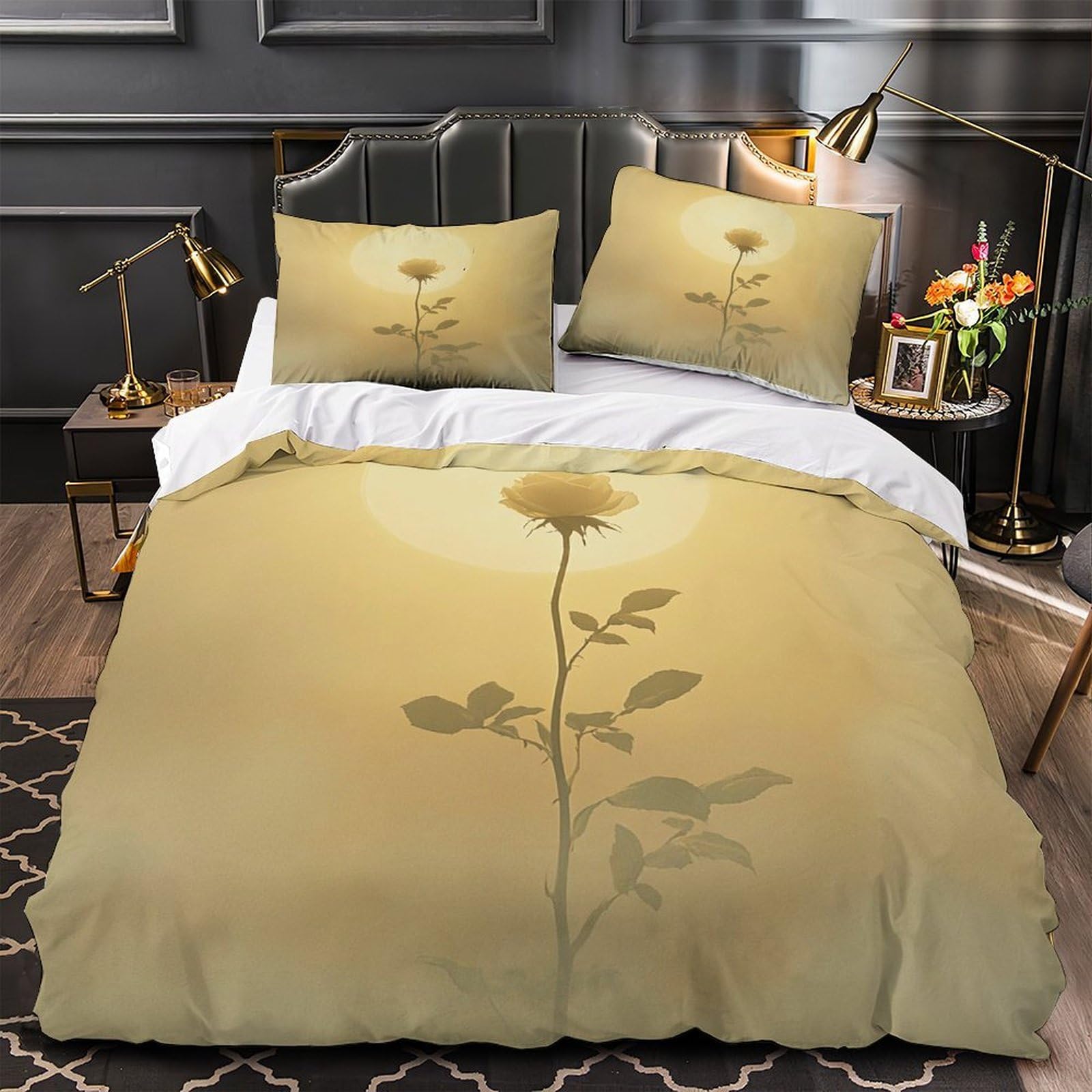 Parure de lit 3d golden rose silhouette king microfibre