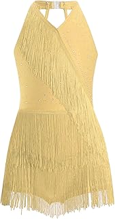 Oyolan Vestido De Baile Latino para Niñas Vestido De Lentejuelas con Flecos Leotardo De Patinaje Artístico Disfraz De Baile De Salón