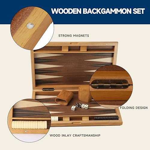 Miniatura 3 de GSE - Juego de mesa de backgammon plegable de madera de alta calidad, juegos de mesa clásicos tradicionales para niños y adultos (enfoque, 17