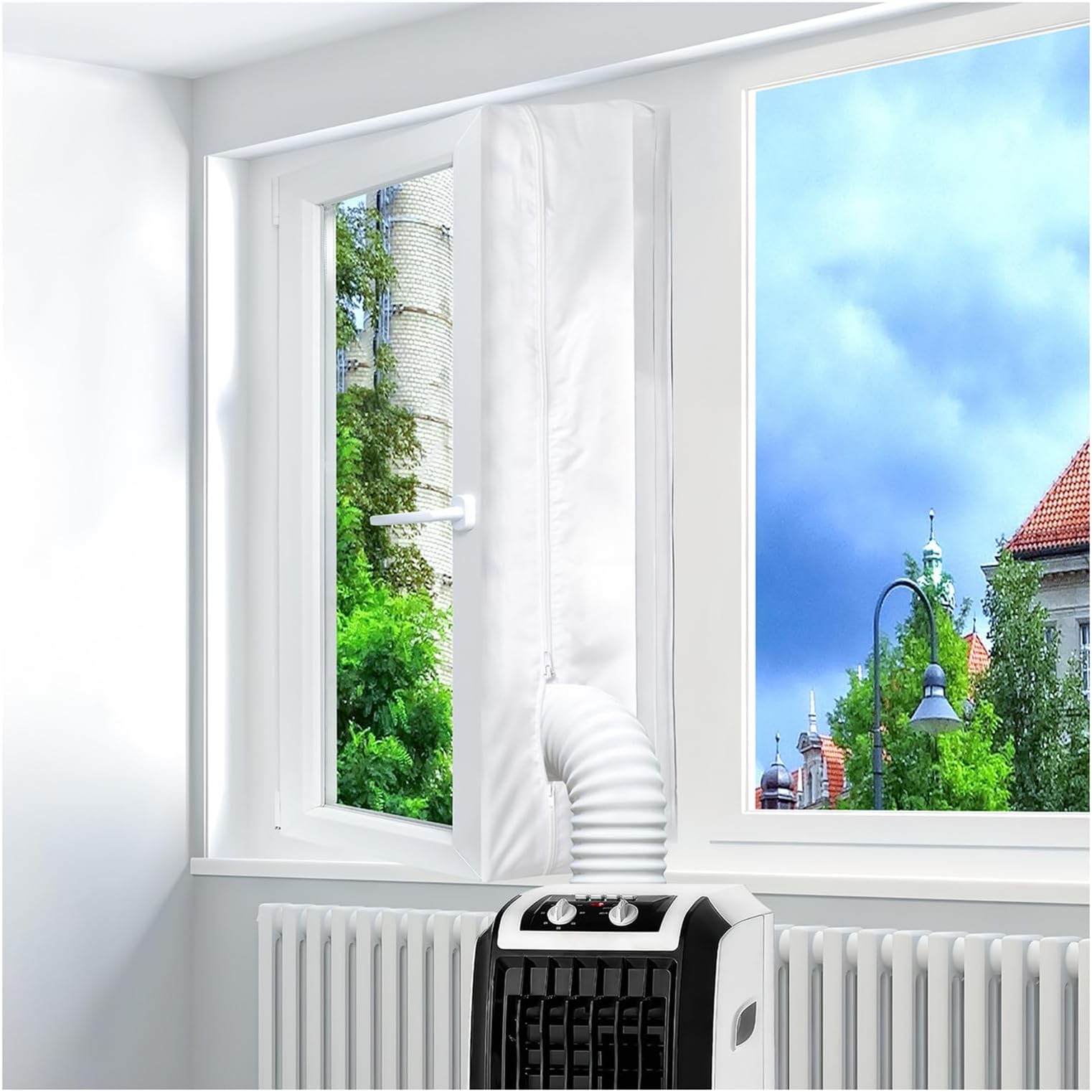 AUGOLA AC Window Seal Unit for Portable Air Conditioner And Tumble Dryer, Hot Air Stop Kit for All Mobile Air Conditioning, Air Exchange Guards with Zip and Strong Hook&Loop Fastener(400CM/157in)