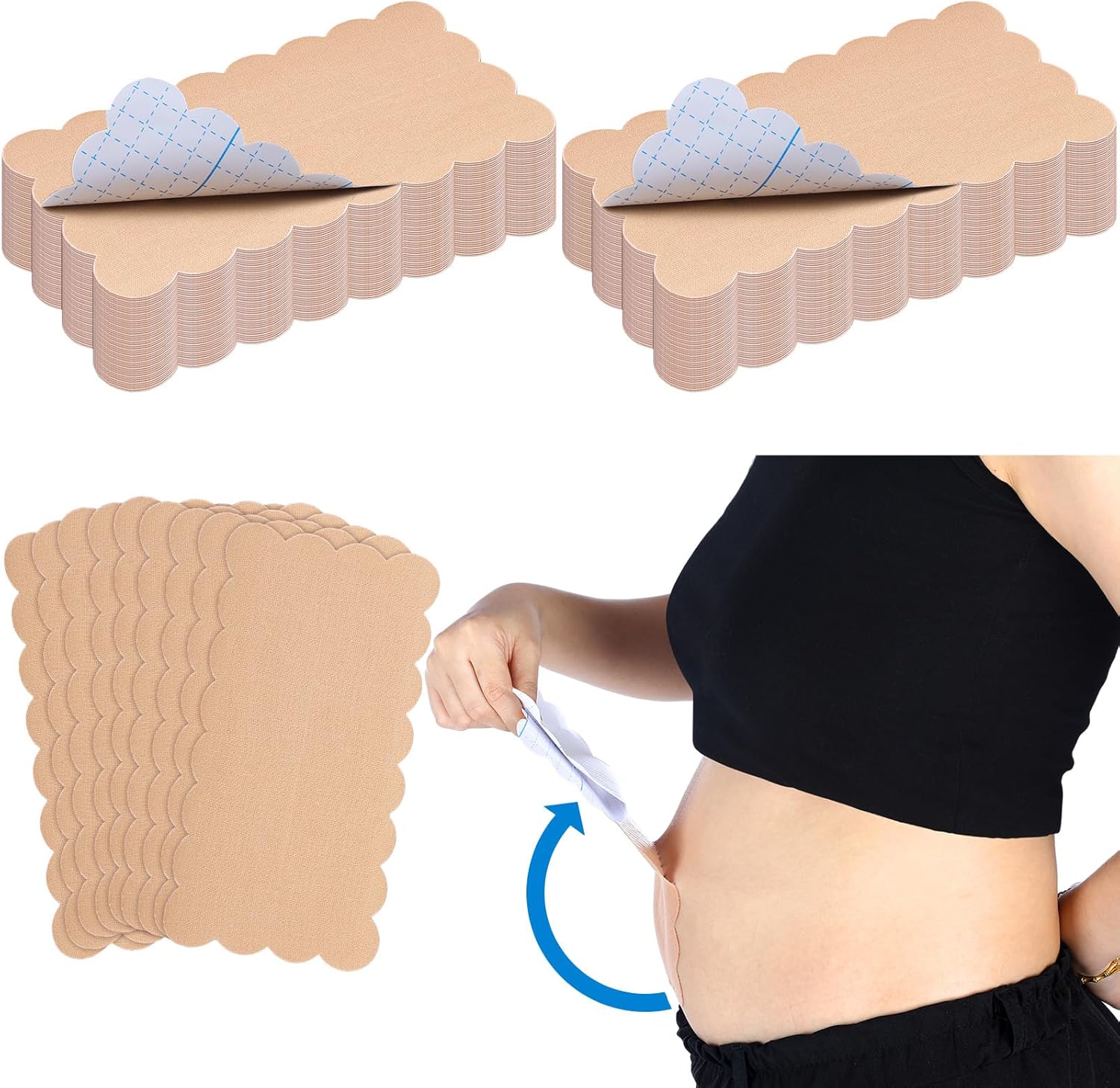 Geiserailie 30 Pcs Tummy Tape Precut Kinesiology Elastic Belly Tape for Tummy Lift Leg Back Fat Lift Body Stoma Backless Dresses Wedding Pregnancy