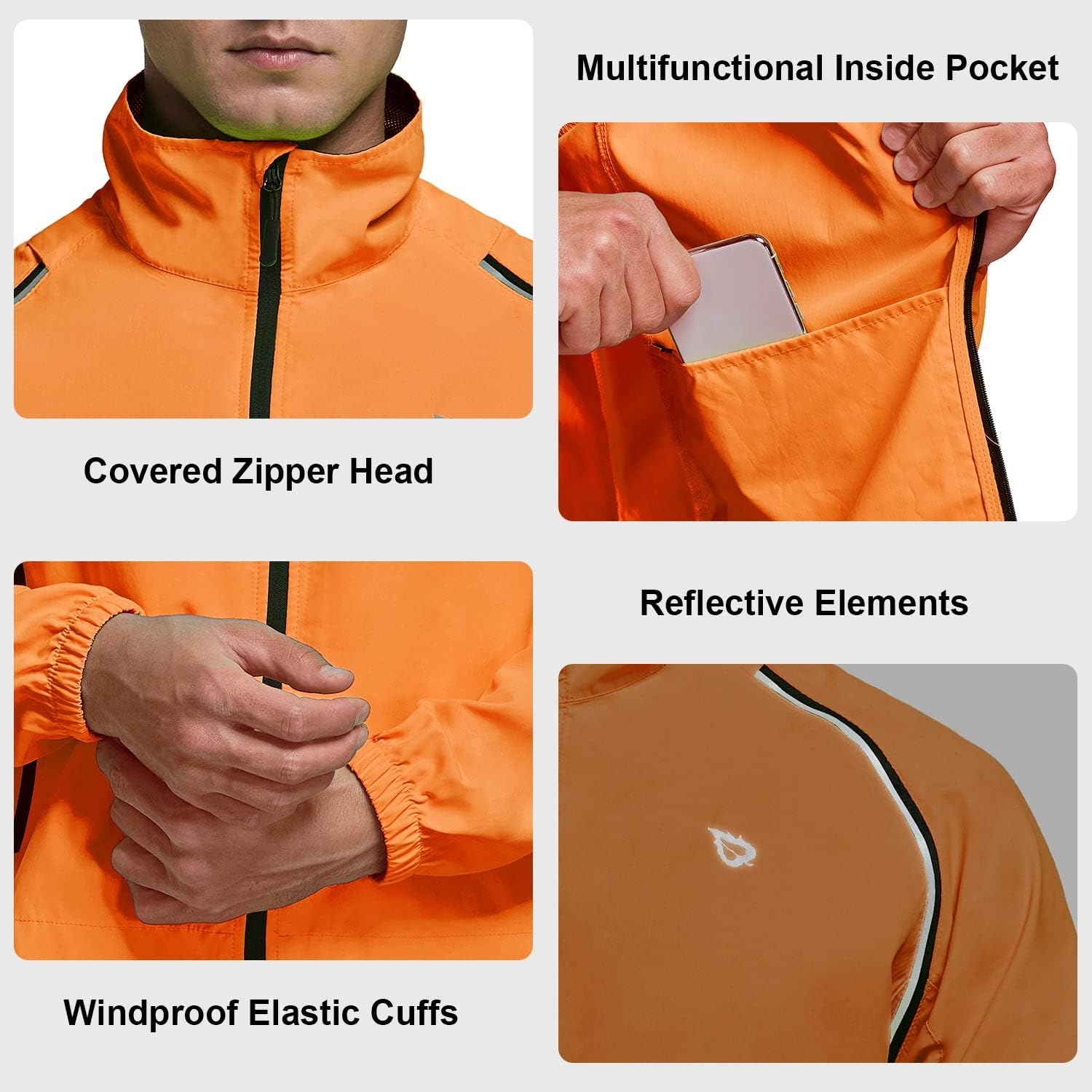 BALEAF Men's Cycling Jacket Removable Sleeves Windbreaker Reflective Windproof Vest Lightweight Running Biking Golf