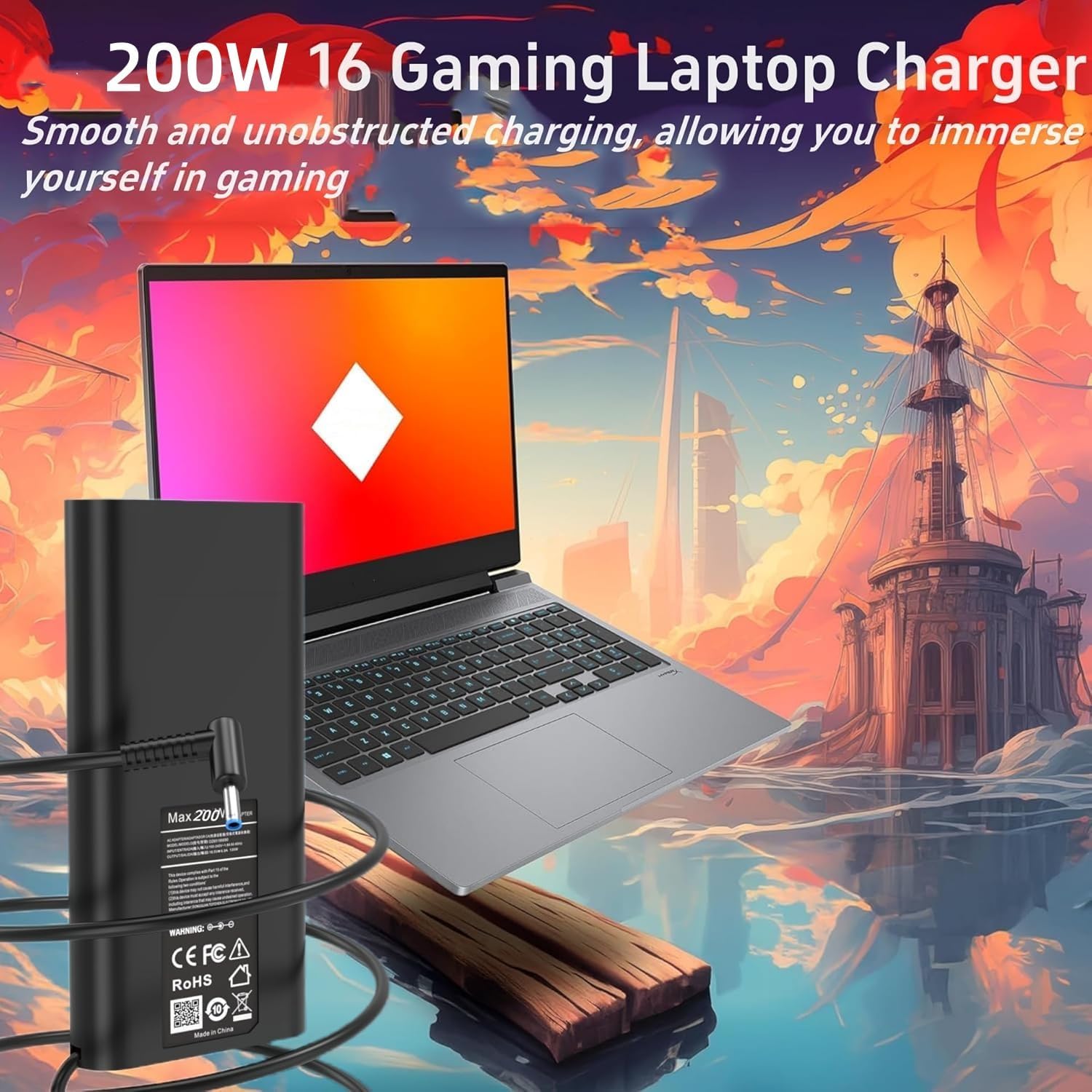 200W Victus Gaming Laptop Charger Compatible with HP Victus 15.6" 16 RTX4050 AI Omen 15 17 Gaming Laptop ZBook Fury 15 17 G7 G8 L00895-003 Power AC Adapter 4.5 * 3.0mm Blue Tip