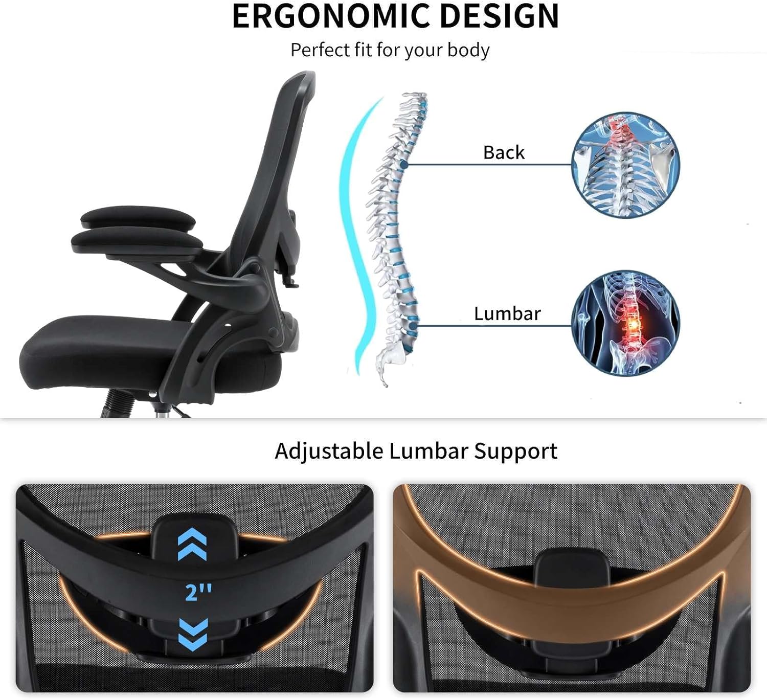 Drafting Chair, Tall Office Chair for Standing Desk, Ergonomic Standing Desk Chair with Flip-up Armrests, Counter Height Office Chair with Footrest and Adjustable Lumbar Support