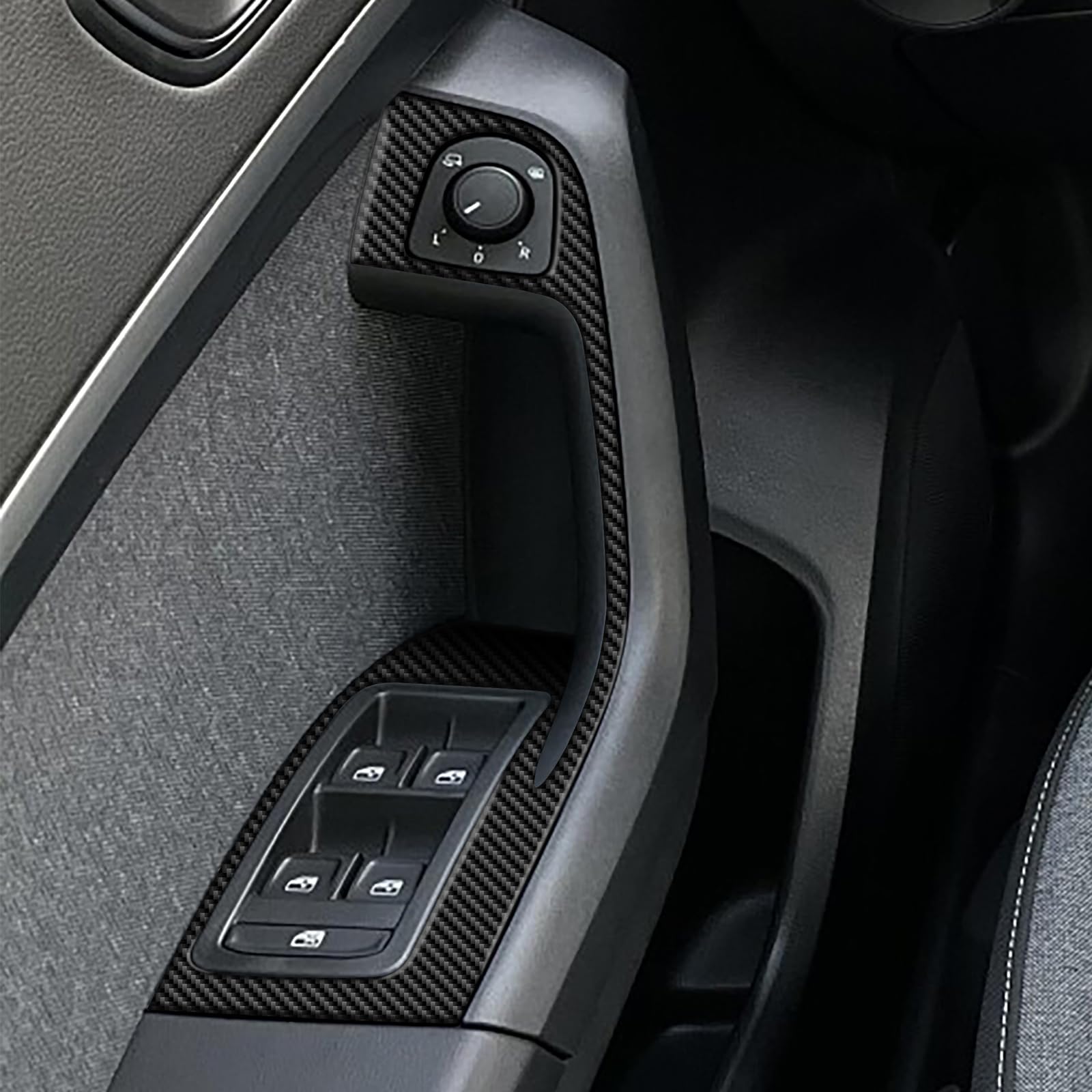 KUNGKIC Für Seat Ateca 5F 2016-2026 Cupra Ateca 5F 2018-2026 Kohlefaser Auto Bedienfeld Fensterglas Hebe Schalter Konsole Abdeckung Aufkleber Dekorative Innenbereich Zubehör 4PC(Schwarz)
