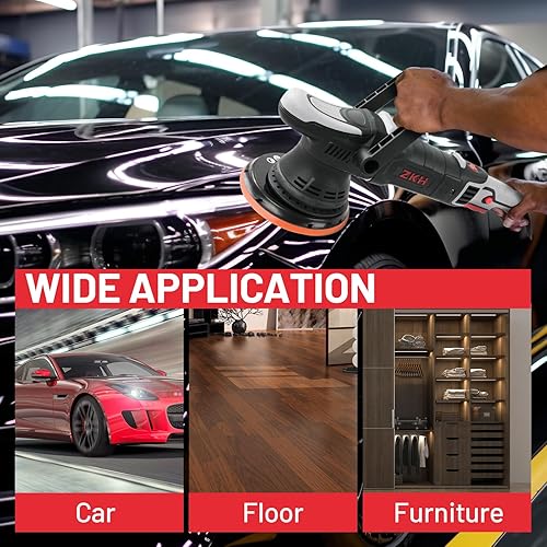 Miniatura 6 de ZKH Pulidora de búfer, kit de pulidores y pulidores de automóvil de 6 pulgadas, pulidora de doble acción de órbita de 0.827 in con potente motor de