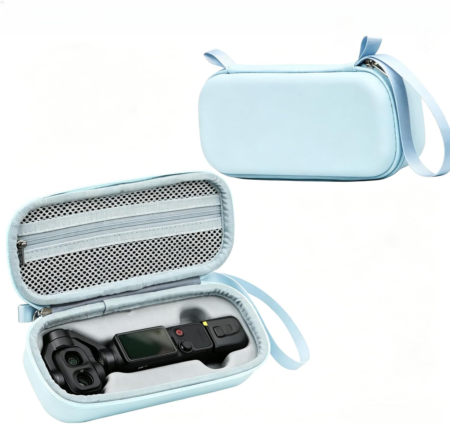 Storage Bag Compatible with DJI Pocket 4 Pro, PU Carrying Case with Mesh Pocket, Protective Organizer Pouch for Camera Accessories, Travel Vlogging Gear (Blue)