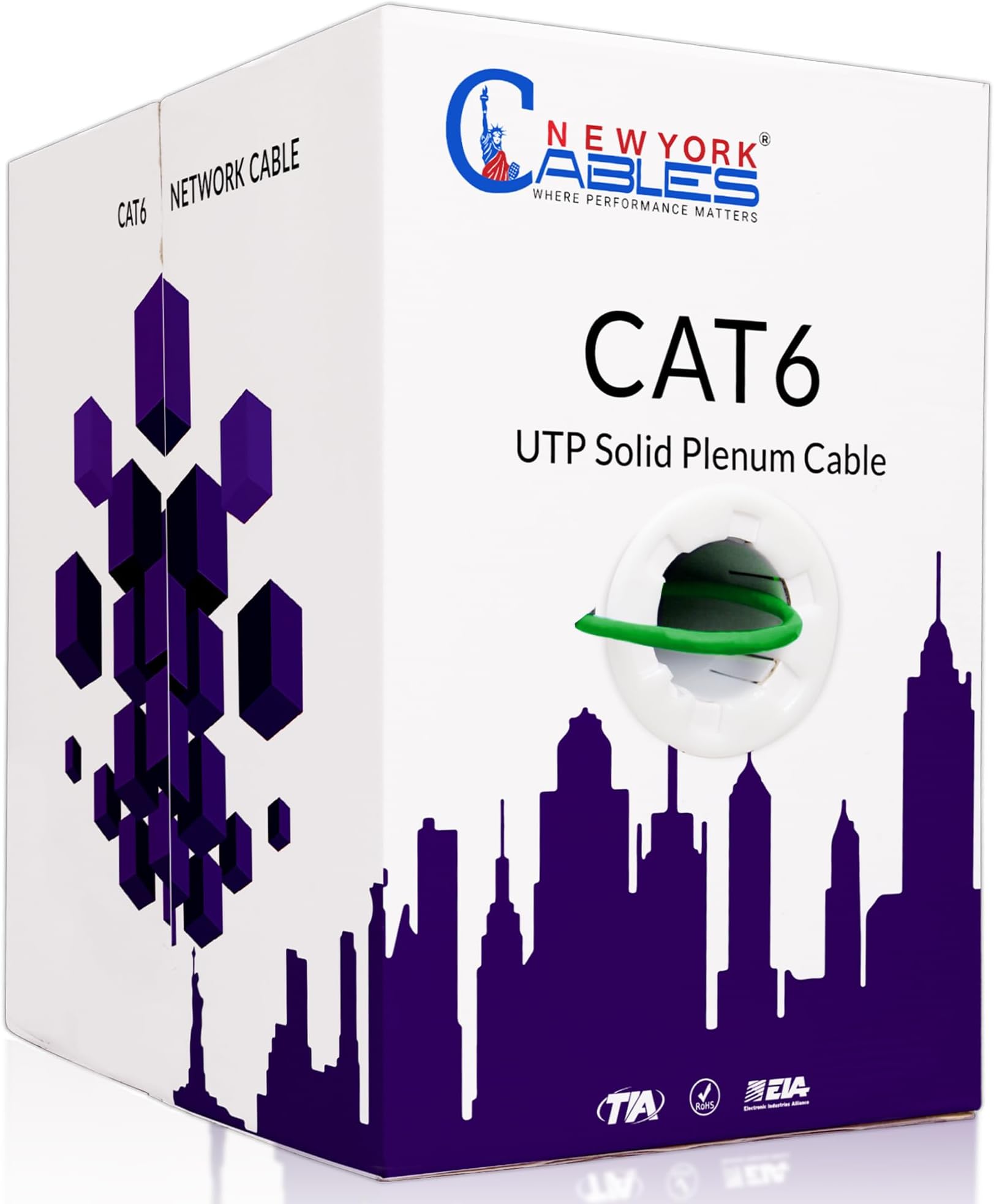 NewYork CablesCAT6 Plenum Cable 1000ft (CMP) | UTP, 550MHz, 23AWG, 4Pair UTP 10GB Internet Cable | Quality Tested Bulk Ethernet Cable, for Networking & Gaming (Green)