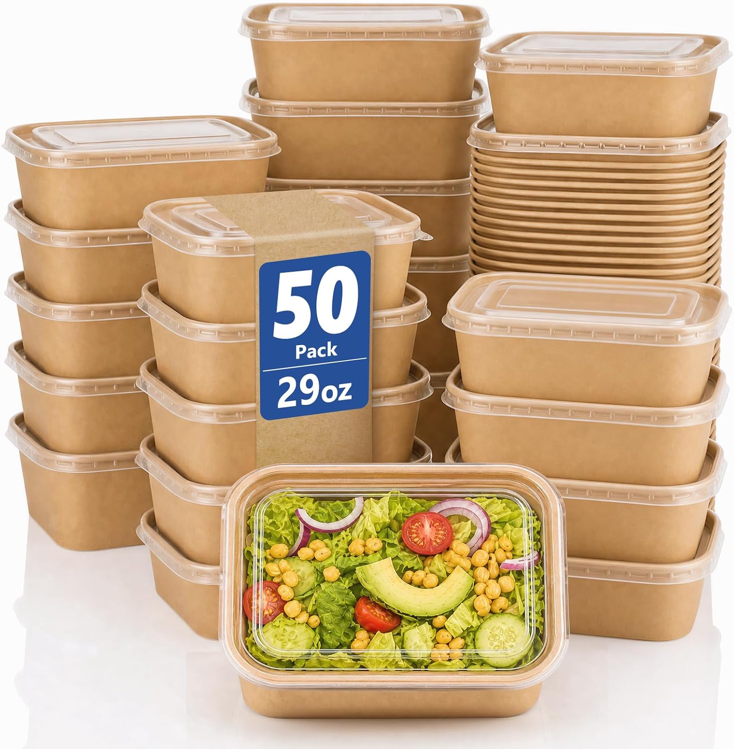 50 Pack 29oz Disposable Kraft Paper Bowls with Lids