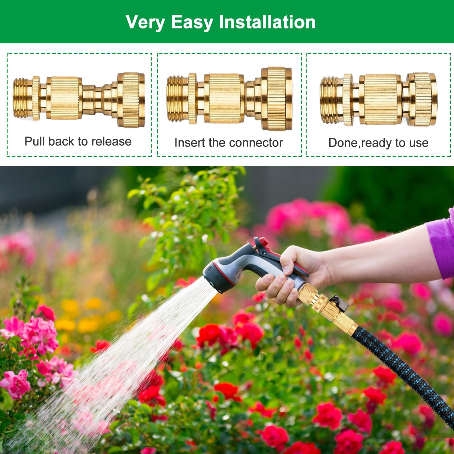Set di connettori rapidi per tubo da giardino, in ottone massiccio, filettatura da 3/4 pollici, facile da collegare, senza perdite, maschio e femmina, 6 set