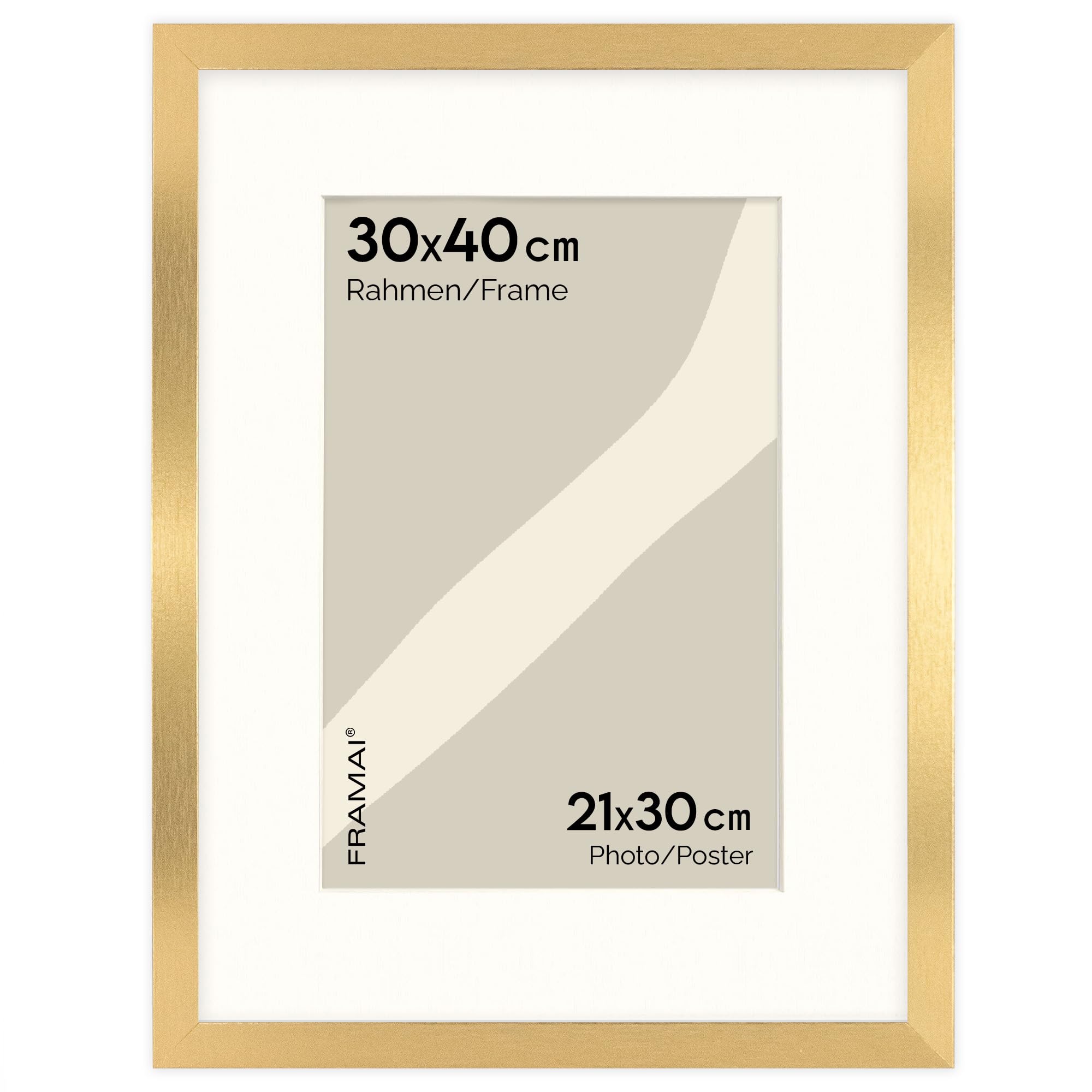 FRAMAI® Bilderrahmen [SIZE] cm in [COLOUR] – mit Passepartout – MDF Holzrahmen, bruchsicheres Plexi, umweltfreundlich, mit Aufhängung & Ständer – Hochformat & Querformat