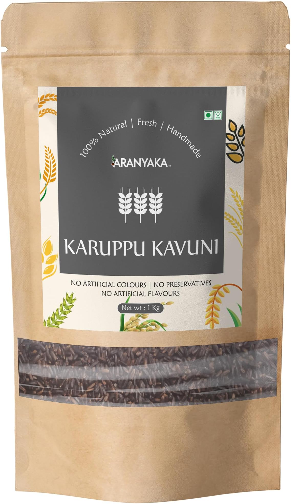 Aranyaka Karuppu Kavuni BOILED Black Rice(Forbidden Rice) 1000g |Medium Grain, Unpolished, BOILED | Low Glycemic Index | 1kg[Grown using Sustainable and Healthy Farming practices]