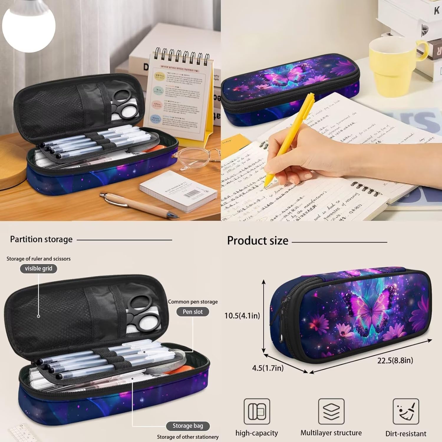 Gomyblomy Purple Butterfly Backpack for Girls 10-12 12-14 Aesthetic Teen Girls Backpack with Lunch Box Keychain Pencil Case 4 Pcs Kids Bookbag for Elementary Middle School Lightweight Daypack