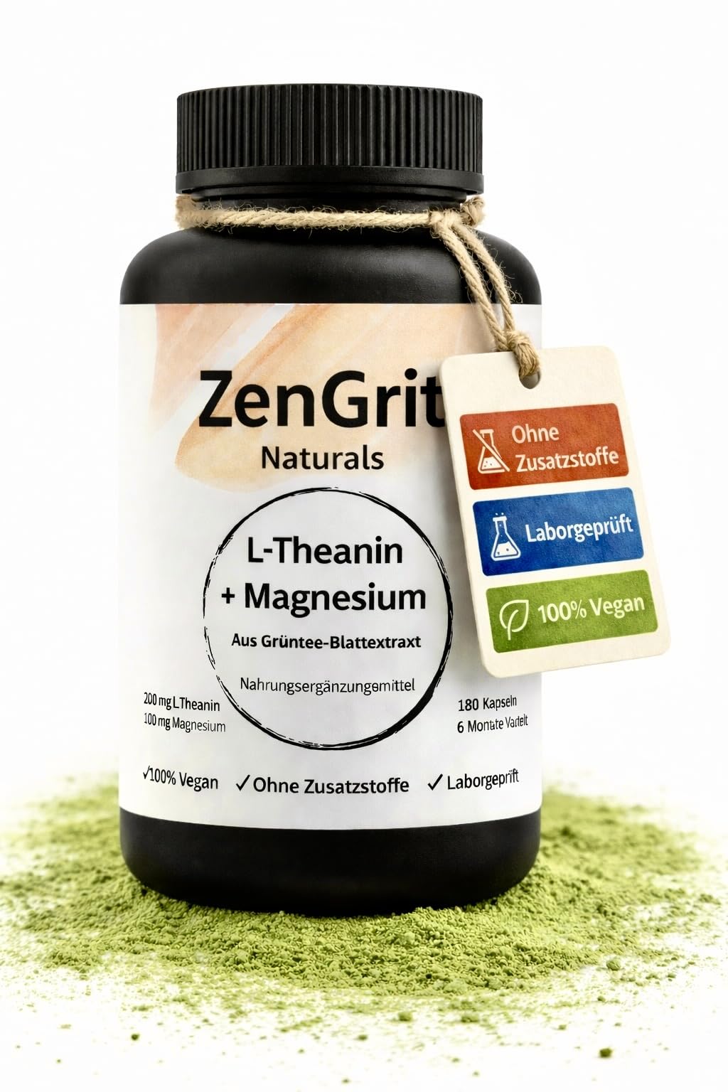 ZenGrit L Theanin 200 mg hochdosiert, vegane Kapseln mit Magnesium kombiniert, 180 Stück 6 Monate Vorrat, ohne Zusatzstoffe, laborgeprüft in Deutschland