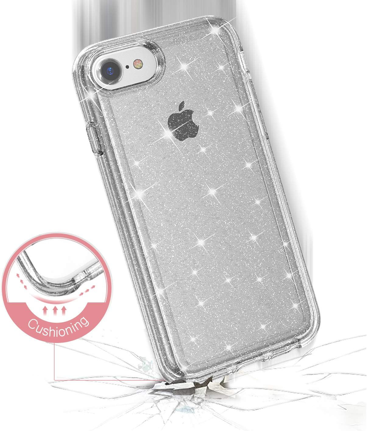 FanTEK Compatible for iPhone SE 2020 (SE 2nd) Case, iPhone 7 Case, Luxury Bling Glitter Protective Bumper Hard Shell Shockproof Crystal Cover for Women Girl iPhone 8, Glitter Clear