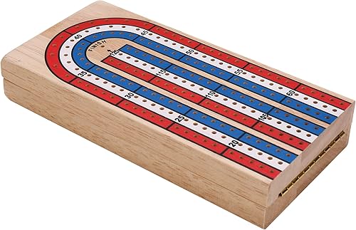 Miniatura 3 de STERLING Games - Tabla plegable de madera para cuna de 3 pistas con clavijas rojas blancas y azules para 3 jugadores
