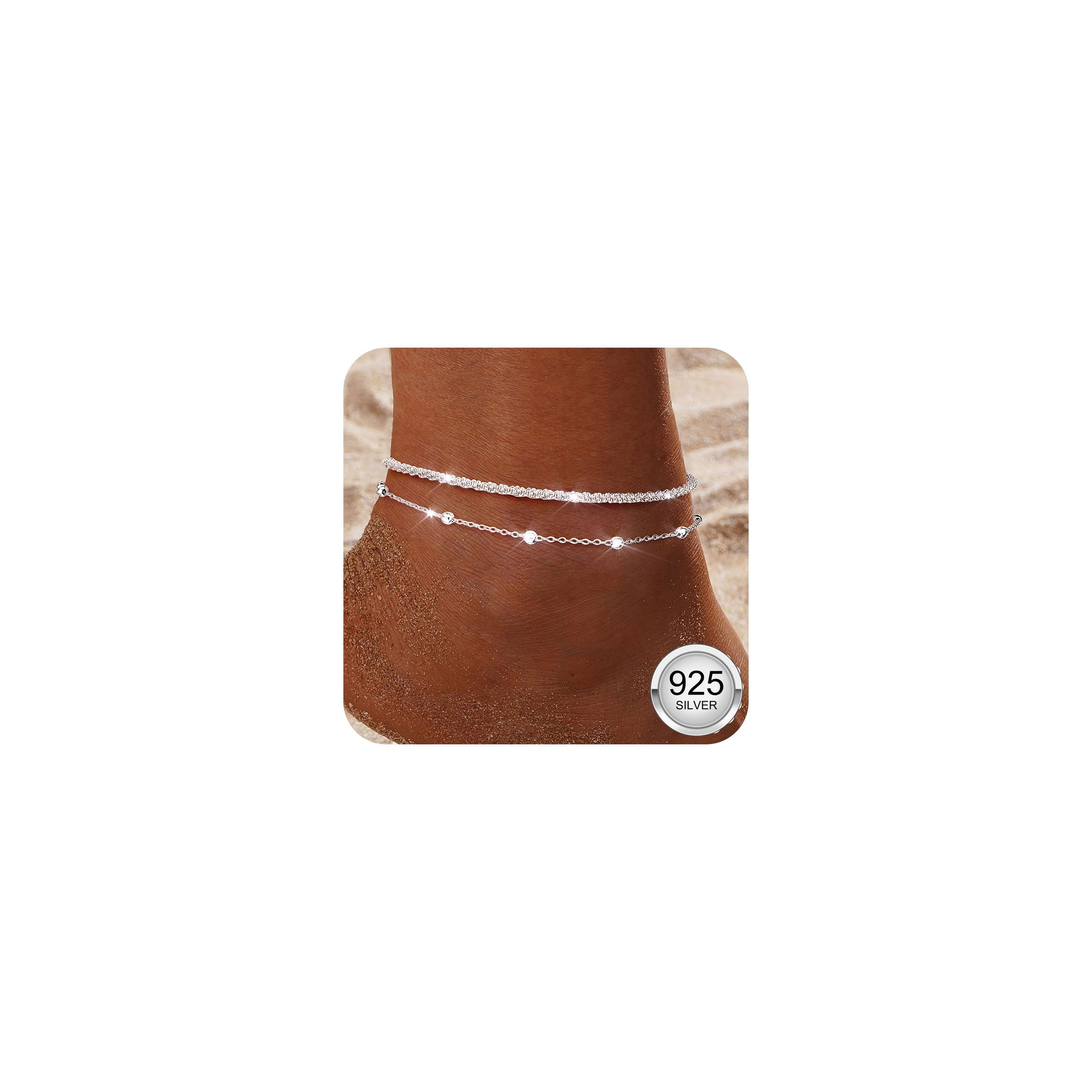 Diamday 2Pcs Cavigliera da Donna Argento 925 Cavigliere Argento Oro Regolabile Delicato Bracciali Caviglia Impermeabile Cavigliera Gioielli Spiaggia Cavigliere a Strati per Donna