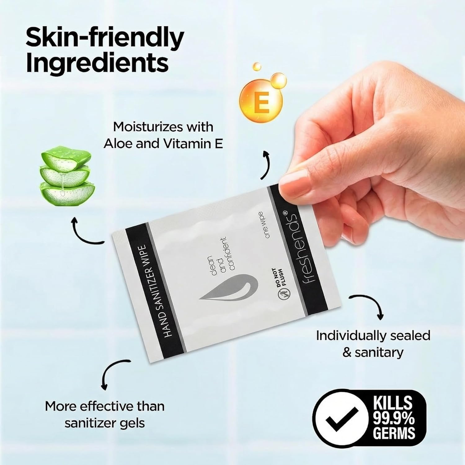 Freshends Hand Cleansing Towelettes for Adults — Bathroom Essentials Personal Wipes & Individual Hand Cleansing Wipes, Pre-Moistened, Travel Pack (100 pack)