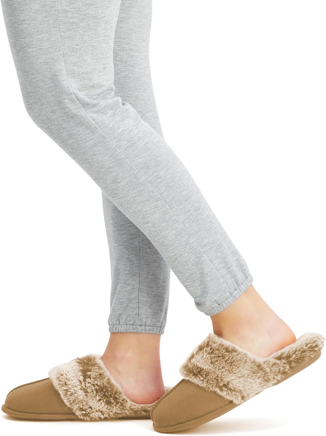 Jessica Simpson womens Comfy Faux Fur House Slipper Scuff Memory Foam Slip on Anti-skid SoleSlipper - Image 7