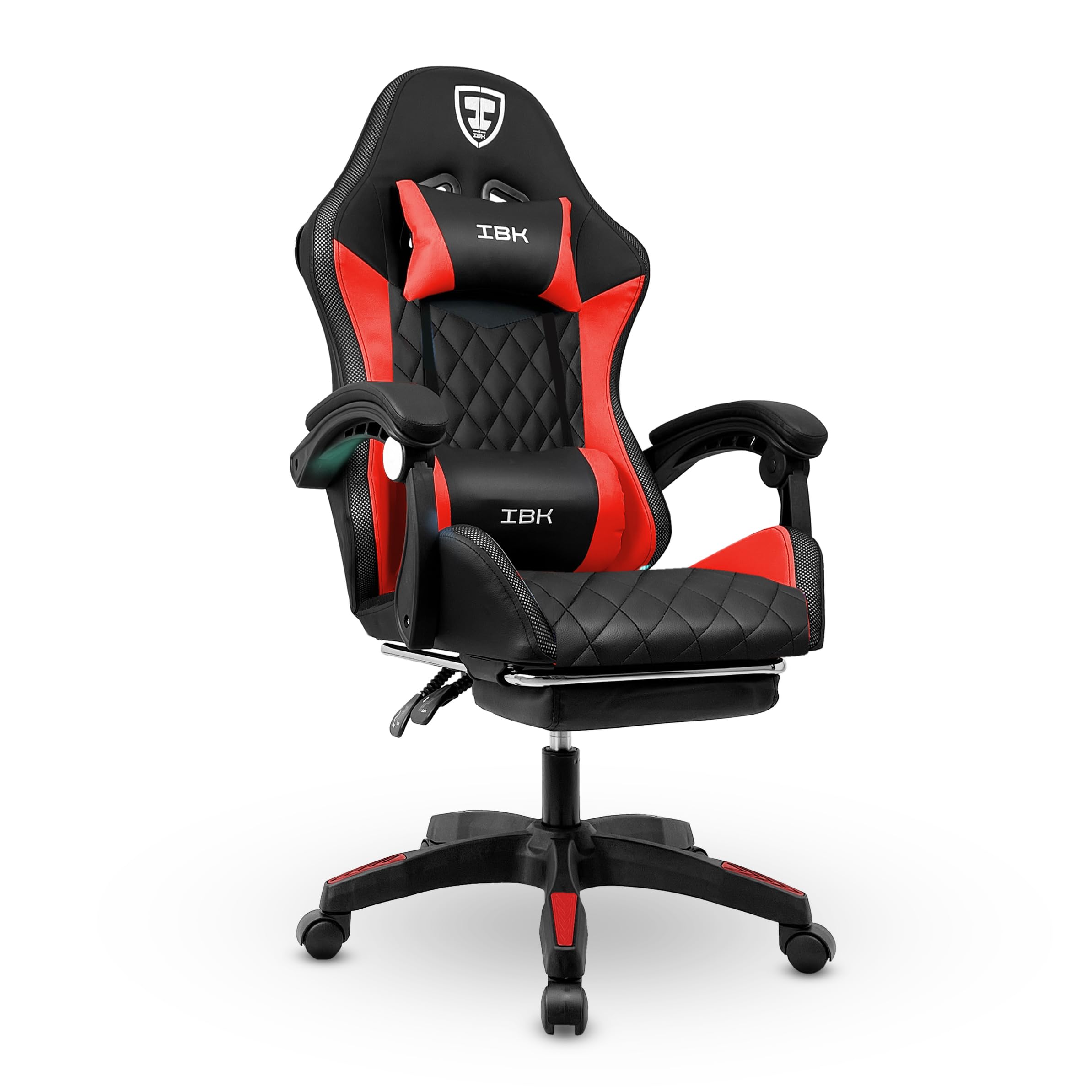 IBK Sedia da Gaming Ergonomica Professionale, similpelle, cuscino supporto lombare, regolabile in altezza, schienale reclinabile, pistone a gas classe 3, Poltrona Ufficio PC (Red)