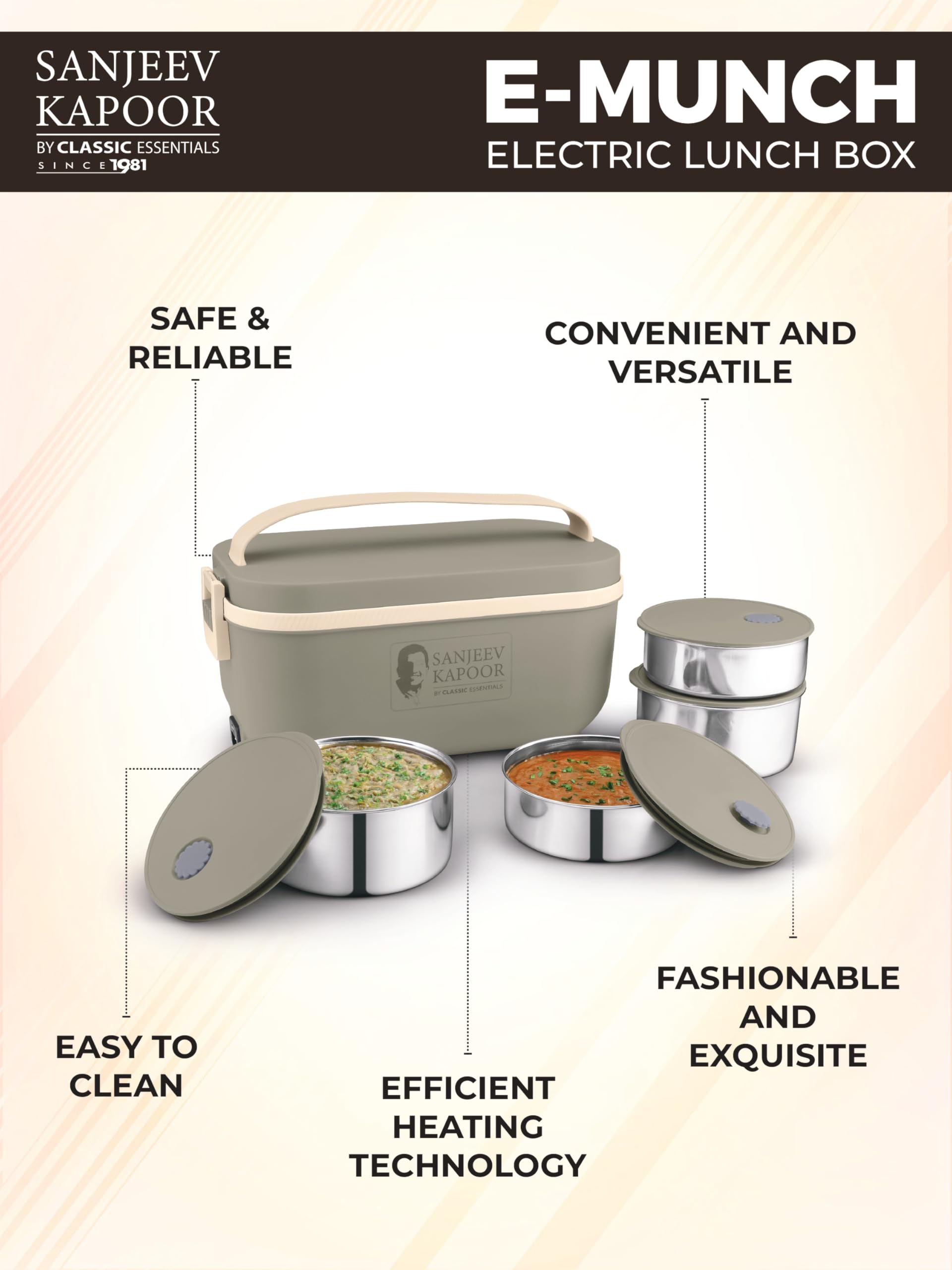 CLASSIC ESSENTIALS Electric Lunch Box Set - Hot Meals On The Go -7