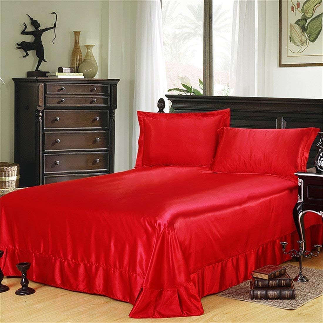 Luxurious Deals Ultra Plush Soft Luxurious Breathable Durable Comfort Silk Satin 1 Piece 500 GSM Comforter Red Twin (68" X 90")
