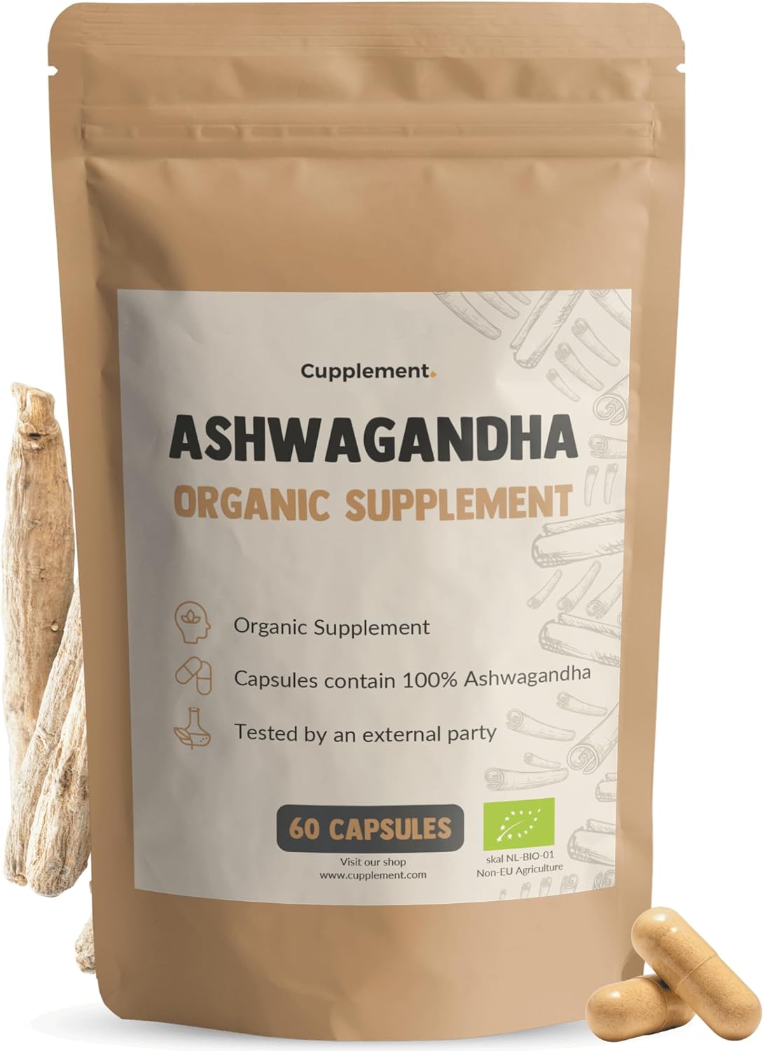 Ashwagandha Capsules 60 Pcs | 500 MG per Organic Capsules | Top Quality | Mushroom | 2 measurements per day