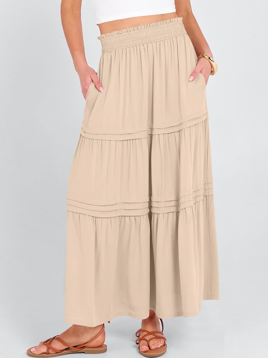 ANRABESS Maxi Skirt for Women Casual High Waisted Elastic Flowy Tiered Boho Long Skirts 2026 Summer Beach Vacation Clothes - Image 2