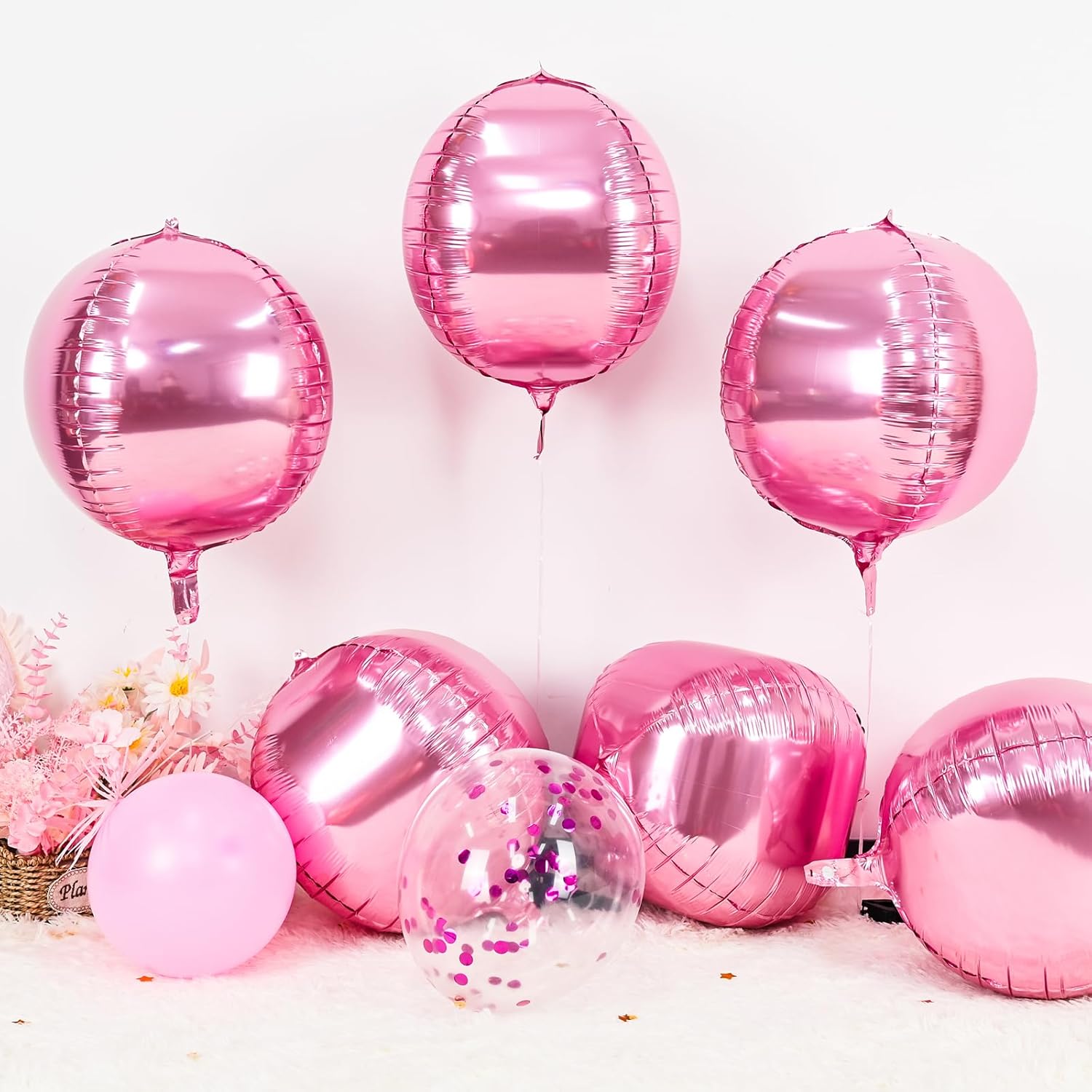 6Pcs Pink Round Foil Balloons,Giant 4D Round Ball Balloons,22 Inch Metallic Pink Balloon for Valentine's Day Birthday Wedding Graduation Prom Party Decorations - Image 3