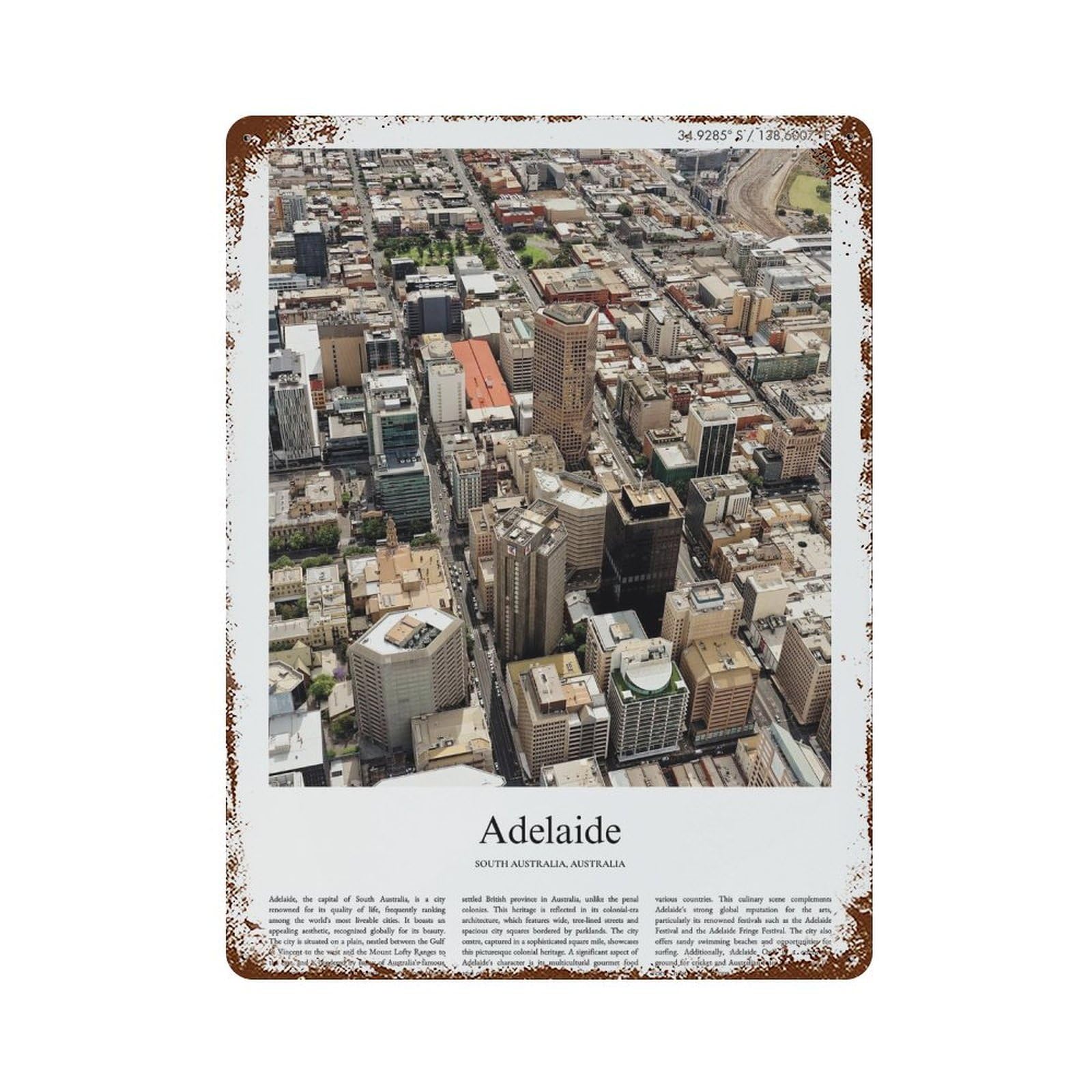 xiaoxiaoshen Adelaide South Australia, Australia City Scenery Wall Decor Art Metal Tin Poster Modern Home Decor Art Home Bar Shop Decorations Vintage Sign 40x30cm