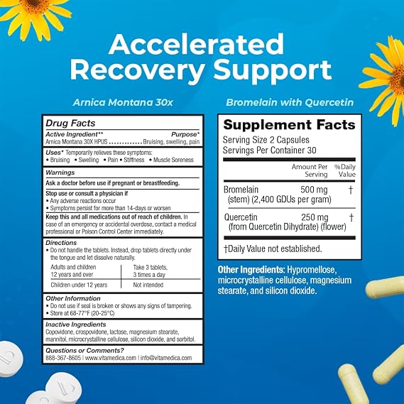 VitaMedica | Arnica Montana 30X و Bromelain مع Quercetin Bundle | Arnica Montana | Bromelain | Quercetin | Recovery Bundle | Plant Based | Made in USA